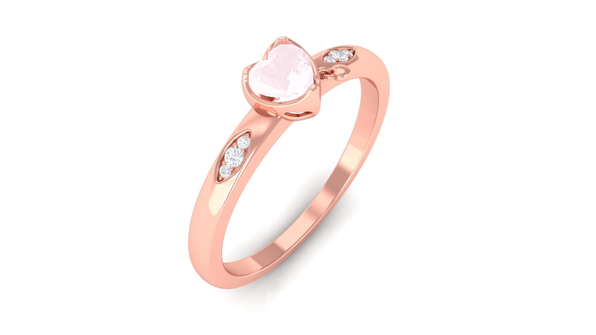 14K Solid Gold Rose Quartz & Diamond Promise Ring for Women - 4mm Heart Shaped Rose Quartz - Romantic Gift for Anniversary, Engagement & Couple Jewelry