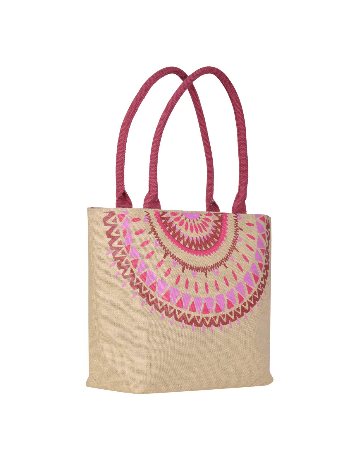 Stylish Jute Shoulder Bags for Women & Girls - Eco-Friendly Tote with Zipper Closure | Fashionable Printed Handbag for Office, Shopping & Daily Use | Reusable Natural Jute Purse Perfect for Work, School & Travel
