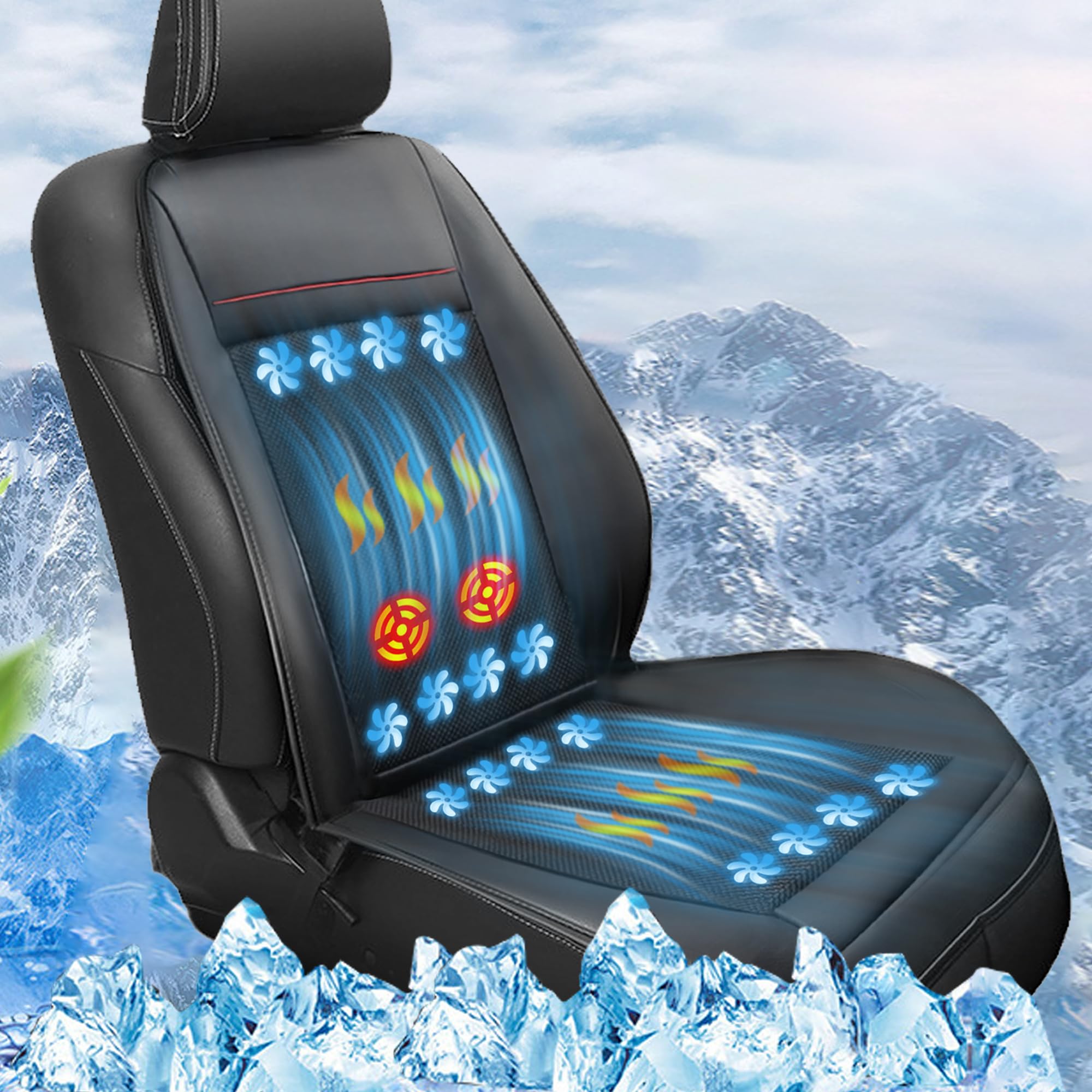 12V Cooling Car Seat Cushion - Ventilated Massager Pad for Car & SUV - Summer Comfort - Black