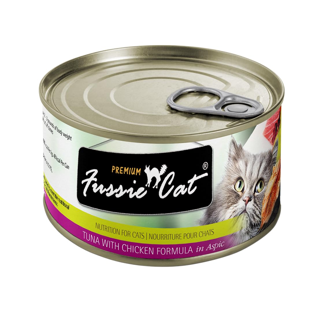 Premium Fussie Cat Tuna & Chicken Wet Cat Food - 24 Pack (5.5oz Cans) | High Protein Grain-Free Recipe for Adult Cats | Perfect for Mealtime, Travel & Picky Eaters