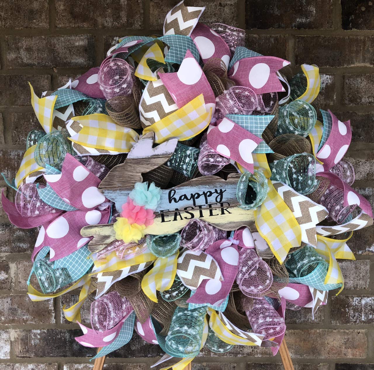 Rustic Spring Easter Bunny Wreath - Handmade Easter Door Hanger with Burlap Bow for Home Wall Decor | Farmhouse Spring Wreath for Front Door, Easter Party & Holiday Decoration | FREE Shipping