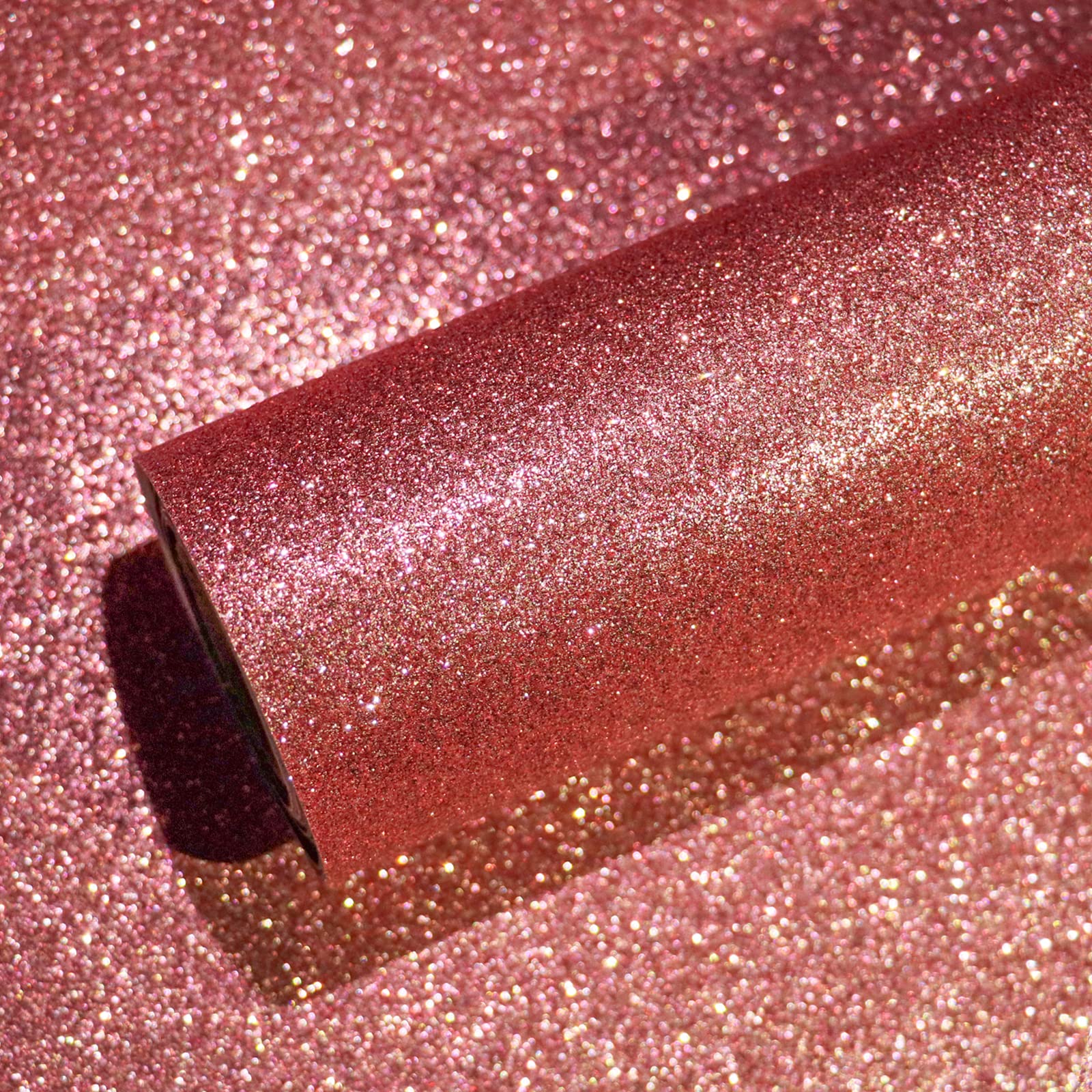 VEELIKE Shimmer Rose Gold Glitter Wallpaper Roll 15.7''x354'' - Peel and Stick Self-Adhesive Removable Wallpaper for Walls, Cabinets, Furniture - Sparkly Decorative Contact Paper for Bedroom, Art, Crafts & DIY Home Decor - Perfect for Accent Walls, Dressers, and Creative Projects