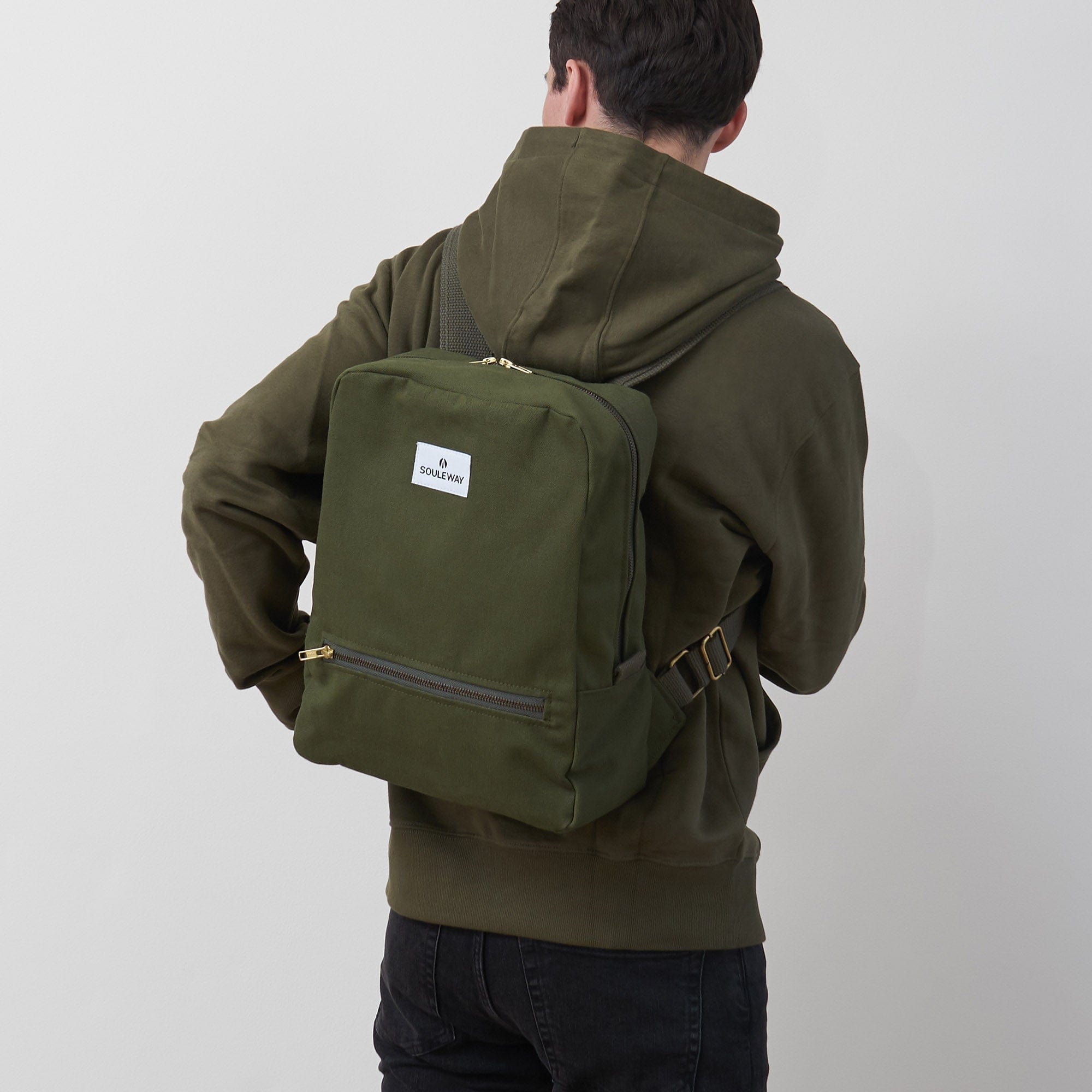 Natural Cotton Canvas Daypack - Lightweight & Durable Backpack for Travel, Hiking & School | Dark Olive | Eco-Friendly & Comfortable for Daily Use