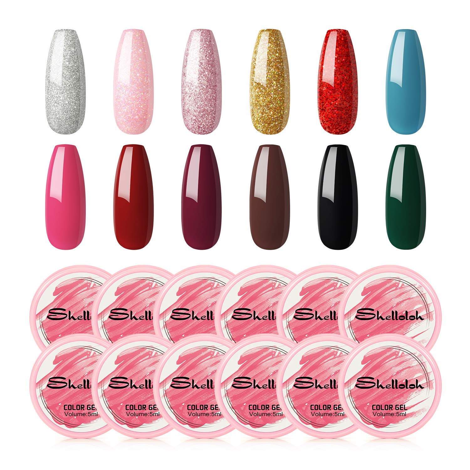 SHELLOLOH 12pcs Builder Nail Gel Kit - Professional Nail Extension Gel Set with Strengthening Formula for Long-Lasting Manicures | Perfect for Salon, Home DIY Nail Art & Nail Care