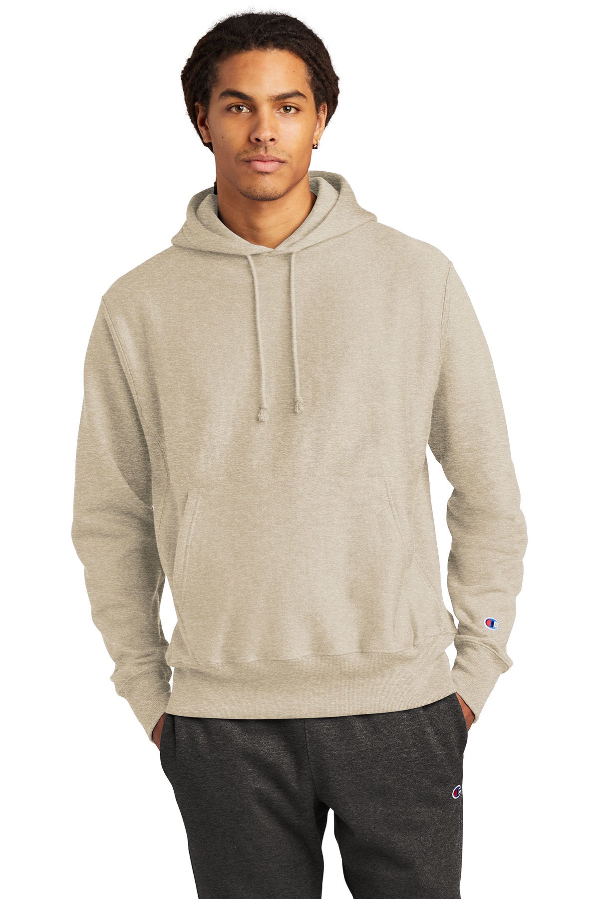 Champion Reverse Weave Hooded Sweatshirt for Men & Women | Premium Cotton Pullover | Oatmeal Heather Color | Casual Wear, Gym, Street Fashion
