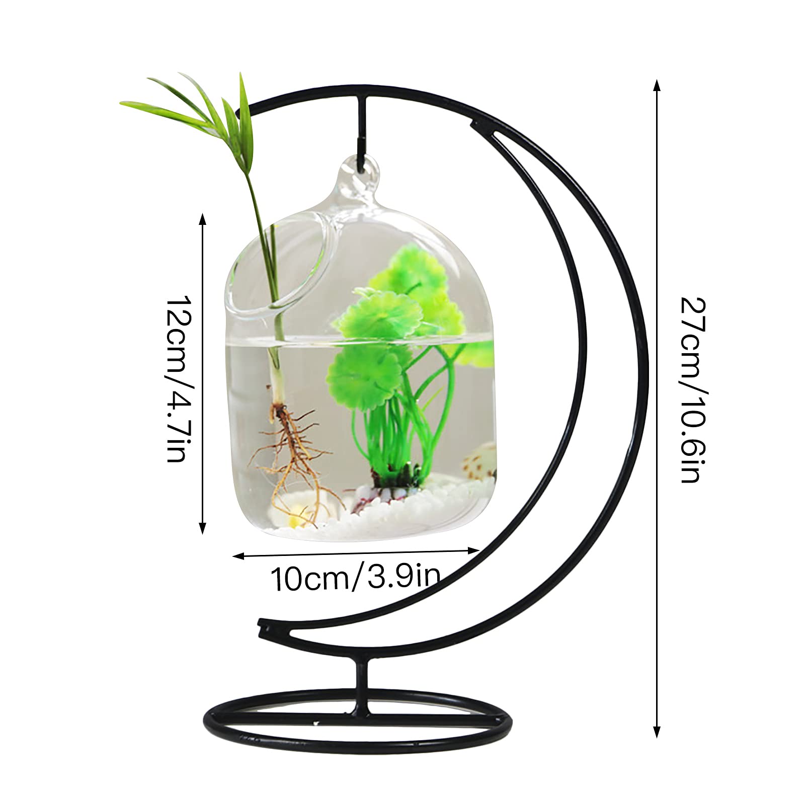 Small Hanging Glass Fish Tank with Stand - Mini Aquarium Bowl for Betta Fish, Clear Plant Terrarium | Perfect for Home, Office Desk Decor & Zen Relaxation Spaces