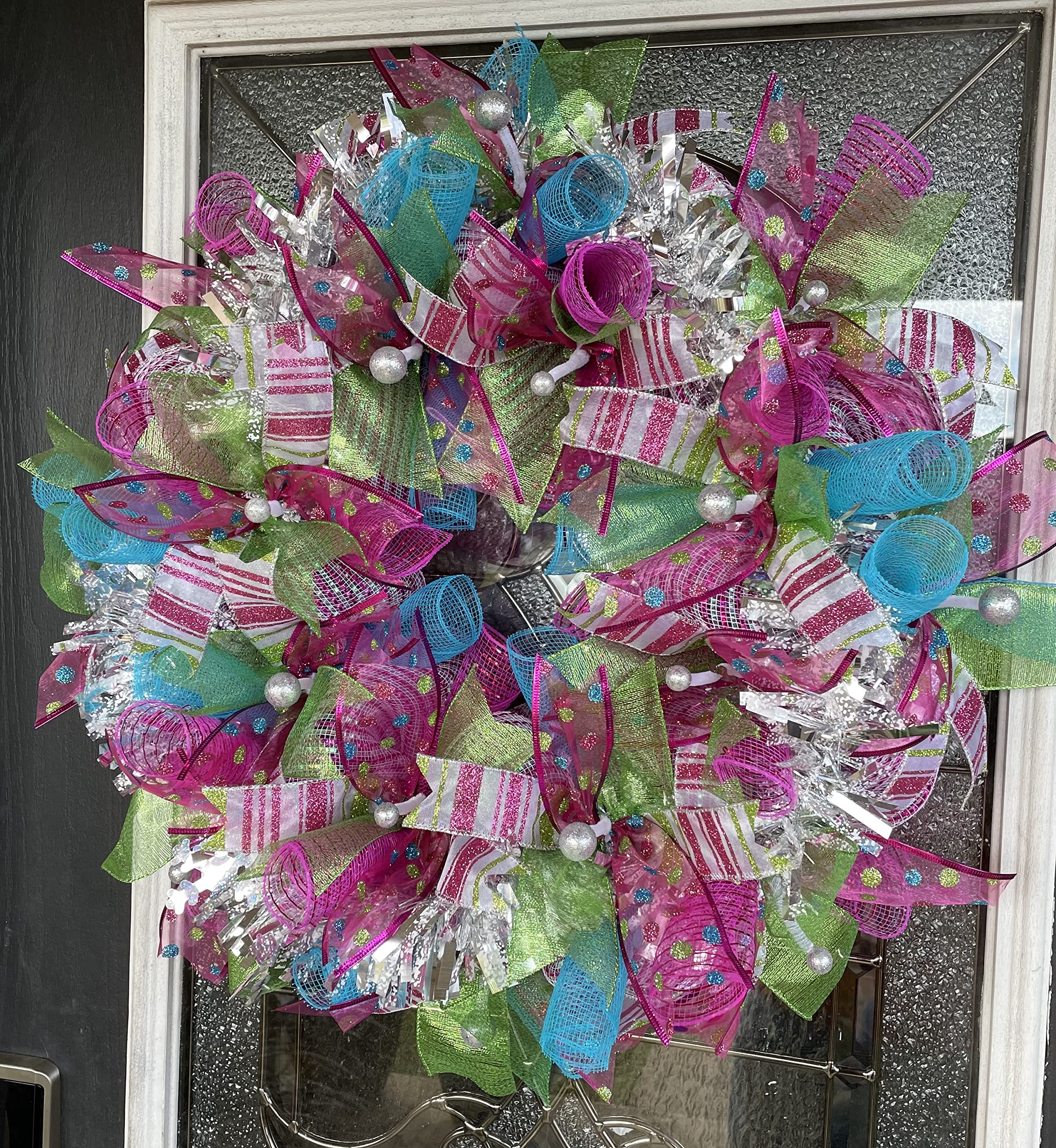 Festive Christmas Deco Mesh Wreath for Front Door - Holiday Porch & Patio Decor - Winter Party & Family Gathering Decorations - Perfect for Entryway, Home & Outdoor Seasonal Decor