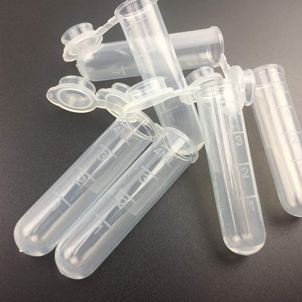 AKOAK 100-Pack 5ml Plastic Centrifugal Tubes with Graduated Markings, Round Bottom, Clear Transparent - Leak-Proof Sample Storage Containers for Lab, Science Experiments & DIY Beauty Products