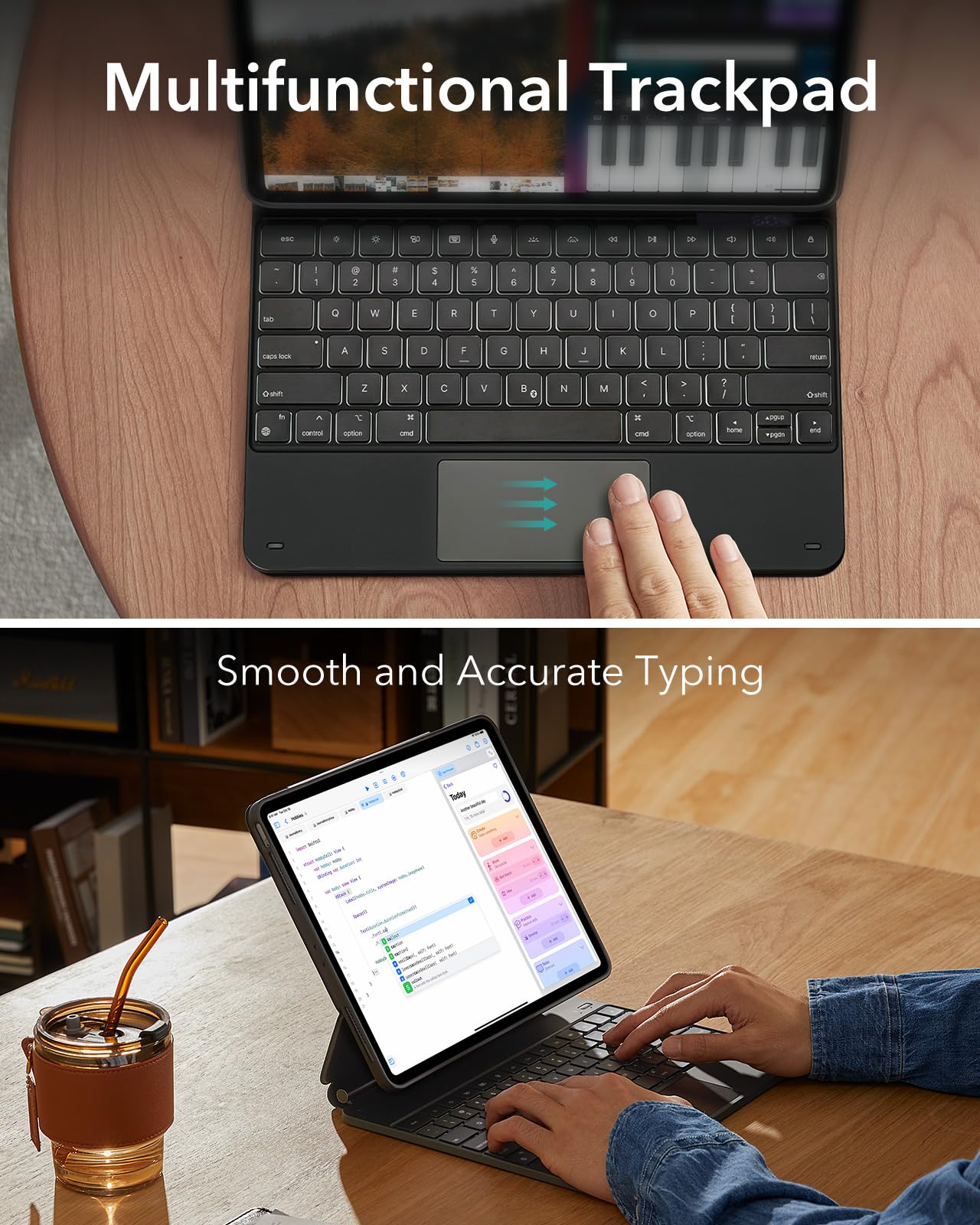 ESR iPad Pro 13 Inch Keyboard Case (2024 M4 Model) - Magnetic Stand with Portrait/Raised Modes, Removable Protective Cover | Rebound 360 Series in Black | Perfect for Work, Study & Travel
