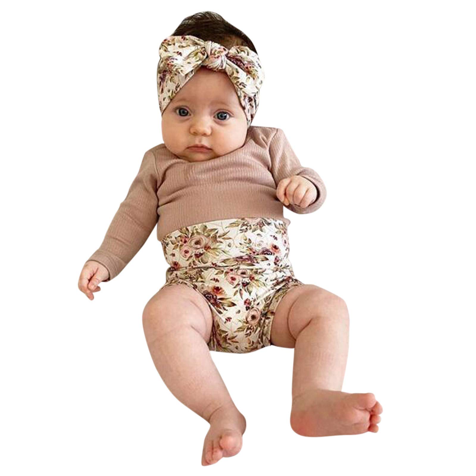 Gaoqi Floral Baby Boys & Girls Outfits - Shorts, Romper, Skirt Set with Hairband - Soft Knit Infant & Toddler Clothes for Summer Playdates, Photo Shoots & Casual Outings