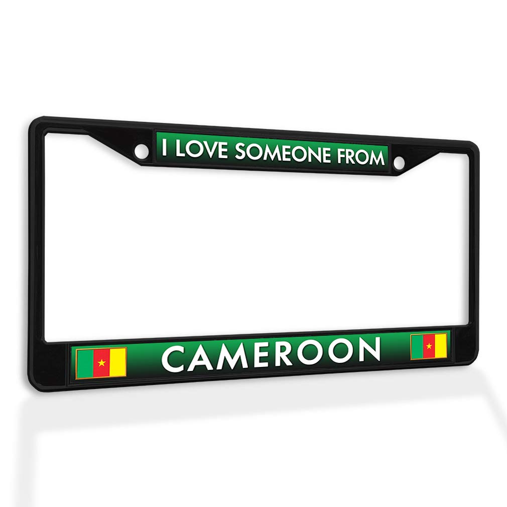 Premium Metal Insert License Plate Frame - 'I Love Someone from Cameroon' Weatherproof Car Accessory - Black 2-Hole Design for Secure Fit - Perfect for Car Enthusiasts & International Pride Display