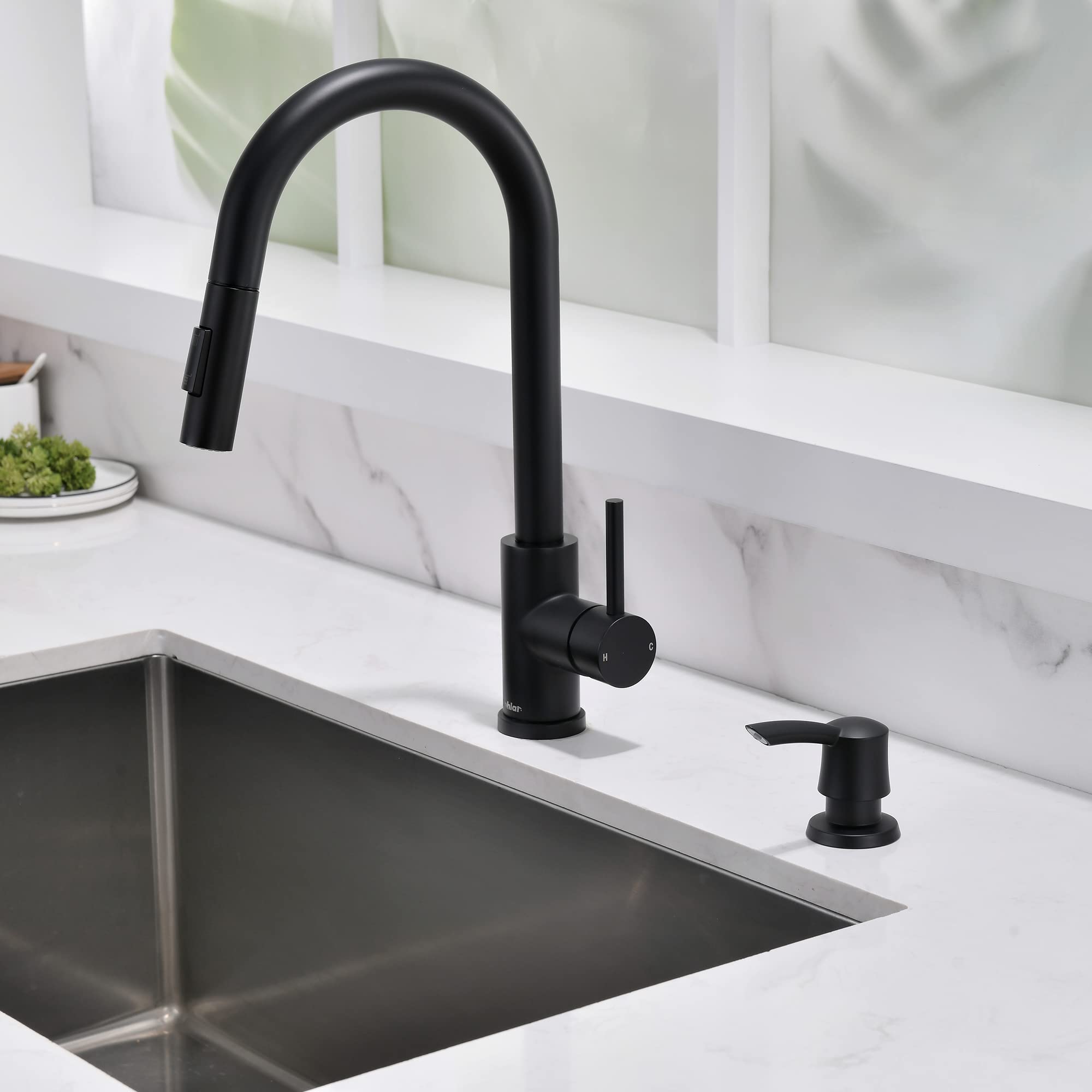 Premium Matte Black Built-In Soap Dispenser for Kitchen Sink - Modern Touch-Free Liquid Soap Dispenser with Durable Design | Perfect for Bathroom, Kitchen, and Office Use