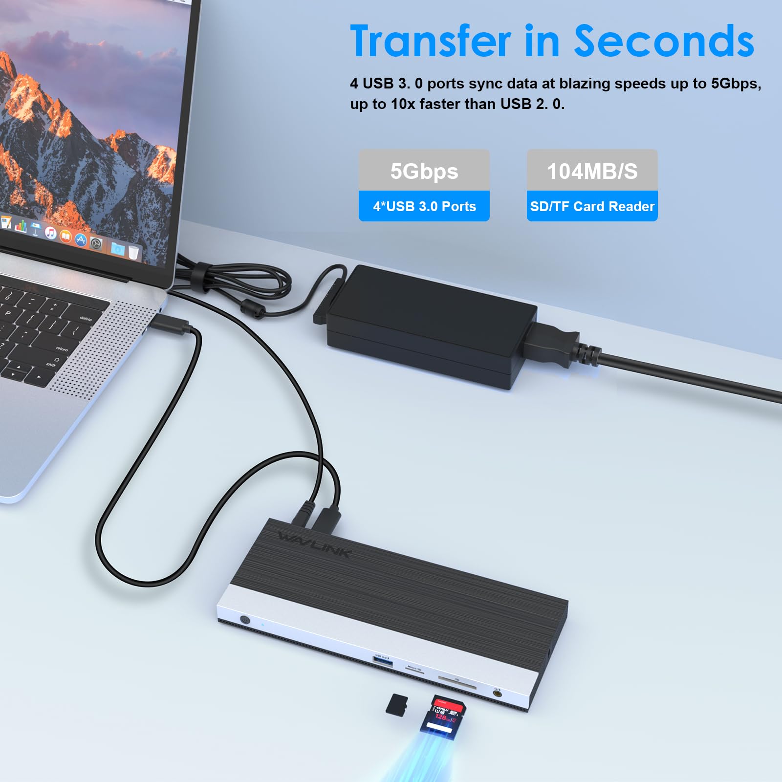 WAVLINK USB C Docking Station Triple Monitor - 100W PD Charging, Dual HDMI & DisplayPort, 4 USB 3.0 Ports, Ethernet, SD/TF Card Reader - Compatible with Dell, HP, Lenovo Laptops (Windows/Mac) - Perfect for Home Office & Multi-Screen Workstations