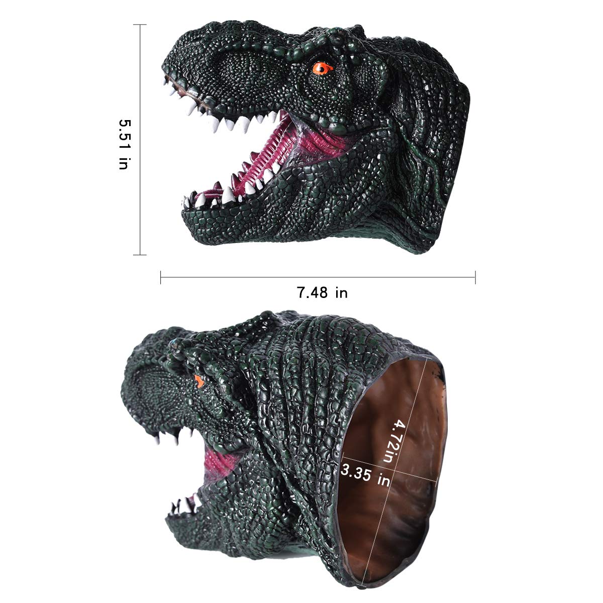 Realistic T-Rex Dinosaur Hand Puppet - Dark Green Tyrannosaurus Rex Head Puppet Toy for Kids & Adults | Halloween Costume, Party Decor, Role Play, Educational Toy & Gift Idea