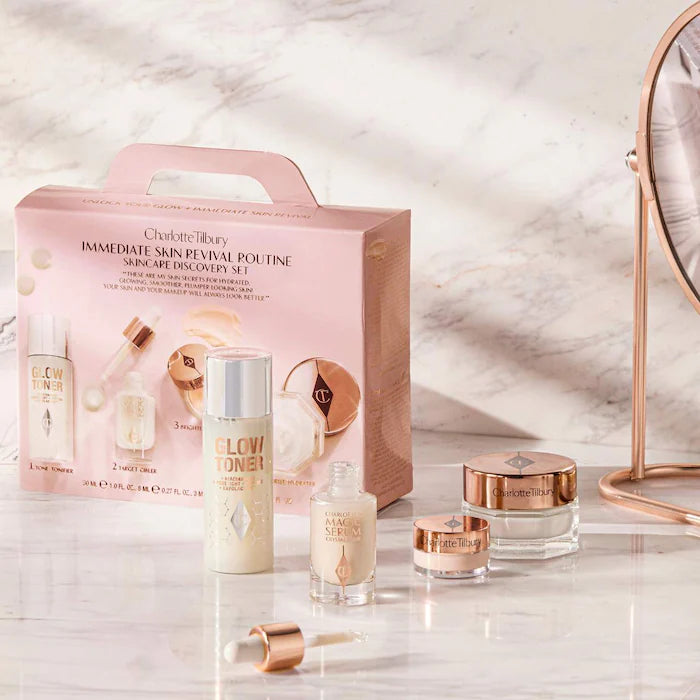 Charlotte Tilbury Immediate Skin Revival Routine - Hydrating Facial Set for Dry & Dull Skin | Day & Night Moisturizing Skincare Regimen