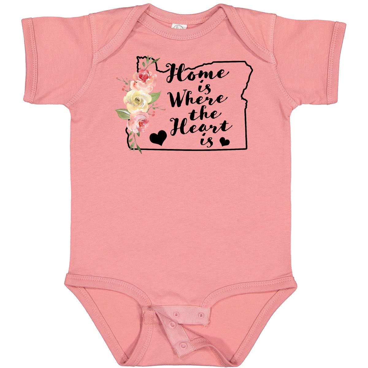 Oregon Home is Where The Heart is Watercolor Floral Baby Bodysuit - Soft Cotton Infant Onesie for Newborns & Toddlers - Perfect for Family Photos, Gifts & Everyday Wear