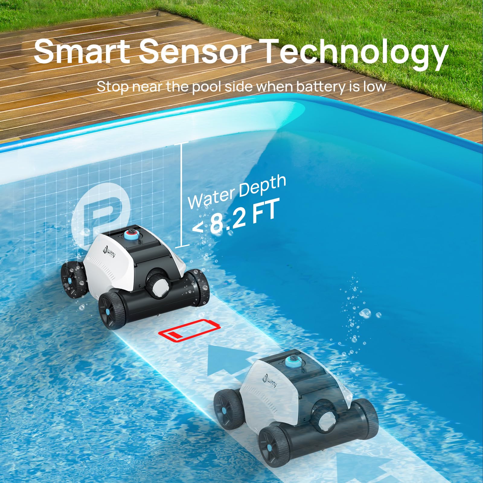 Cordless Robotic Pool Vacuum for Above Ground Pools - Powerful Suction, 130min Runtime, 6600mAh Battery - Cleans Flat Pools Up to 1300 Sq.Ft - Perfect for Backyard, Inground & Residential Swimming Pools