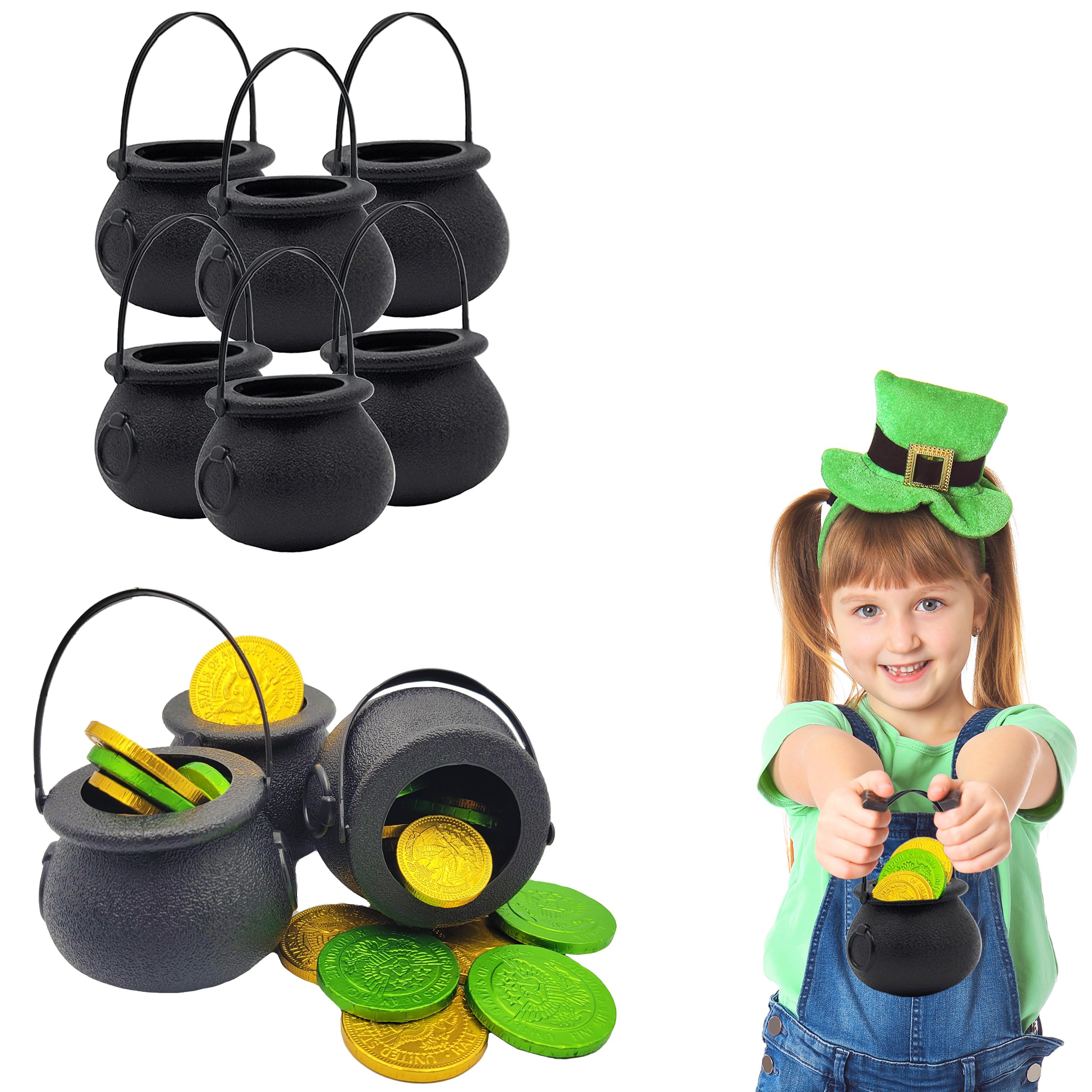Black Candy Cauldron Kettles - 6-Pack Mini Witch Cauldrons for Halloween Party Decor, St. Patrick's Day Favors & Candy Buckets - Perfect for Trick-or-Treat, Themed Parties & Home Decor (3 Inches)
