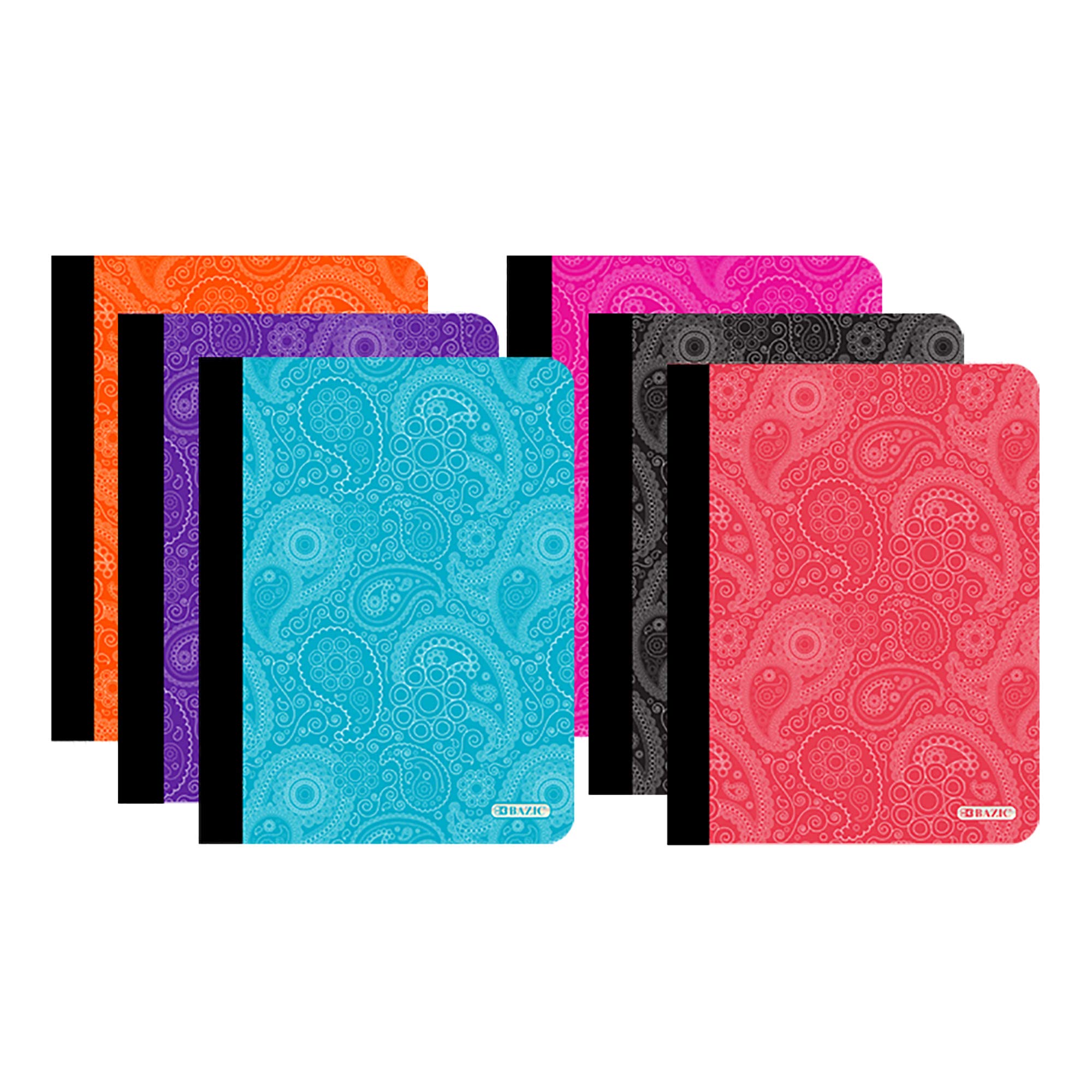 BAZIC 6-Pack College Ruled Composition Notebooks, 100 Sheets Paisley Design Journal - Assorted Colors for School, Office & Note Taking | Perfect for Students, Professionals & Creative Writing