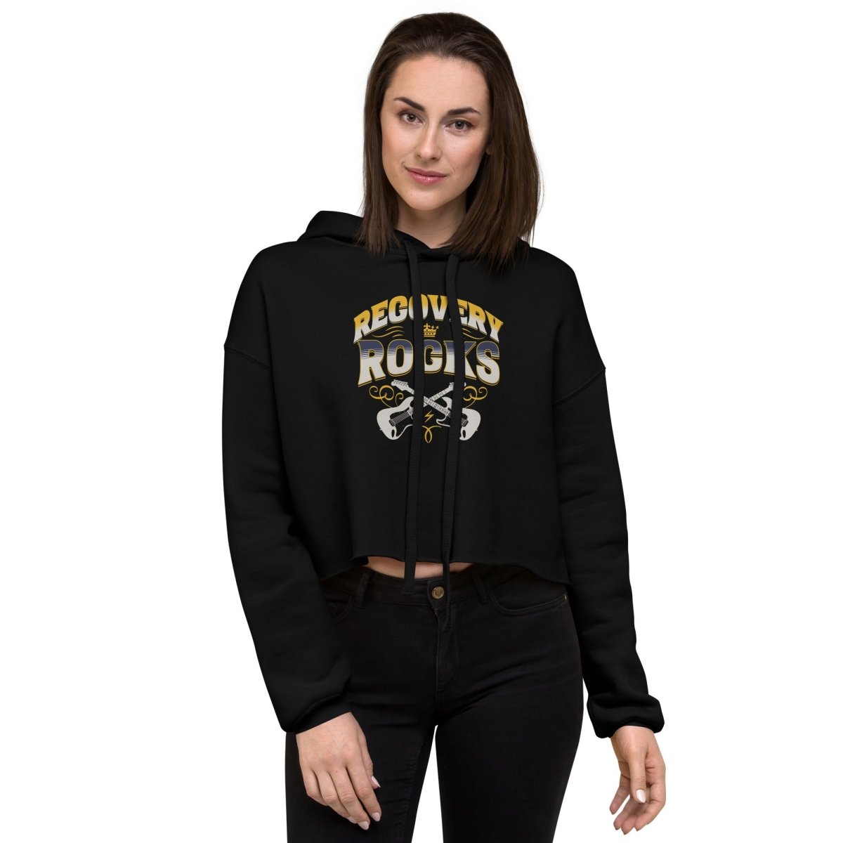 Recovery Rocks Premium Crop Hoodie - Women's Workout & Gym Hooded Sweatshirt for Yoga, Running & Post-Workout Recovery