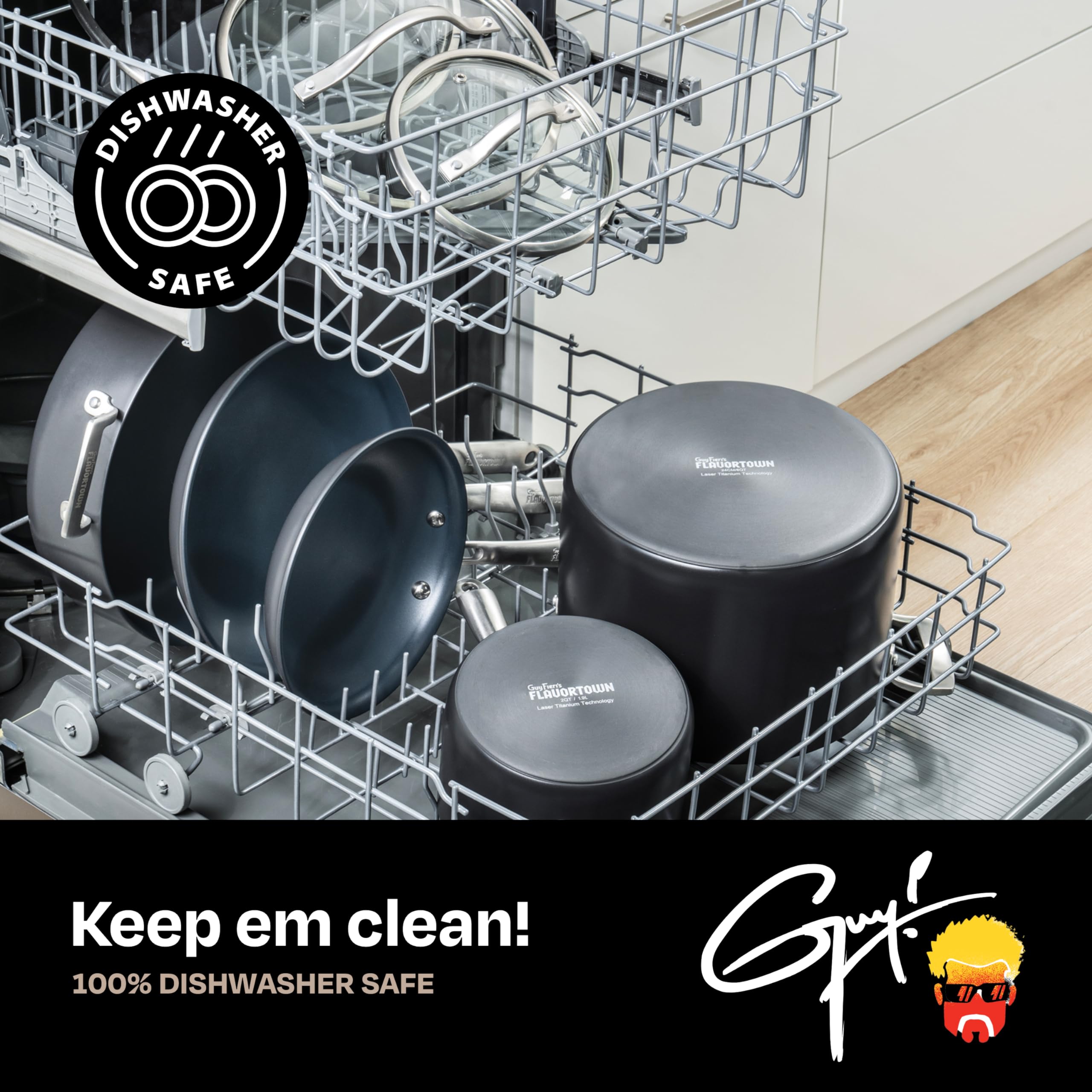 Guy Fieri's Flavortown Laser Titanium 8-Quart Stock Pot with Lid - PFAS Free Non-Stick Cookware, 3x More Durable, Dishwasher & Oven Safe - Perfect for Soups, Stews, Pasta & Large Family Cooking