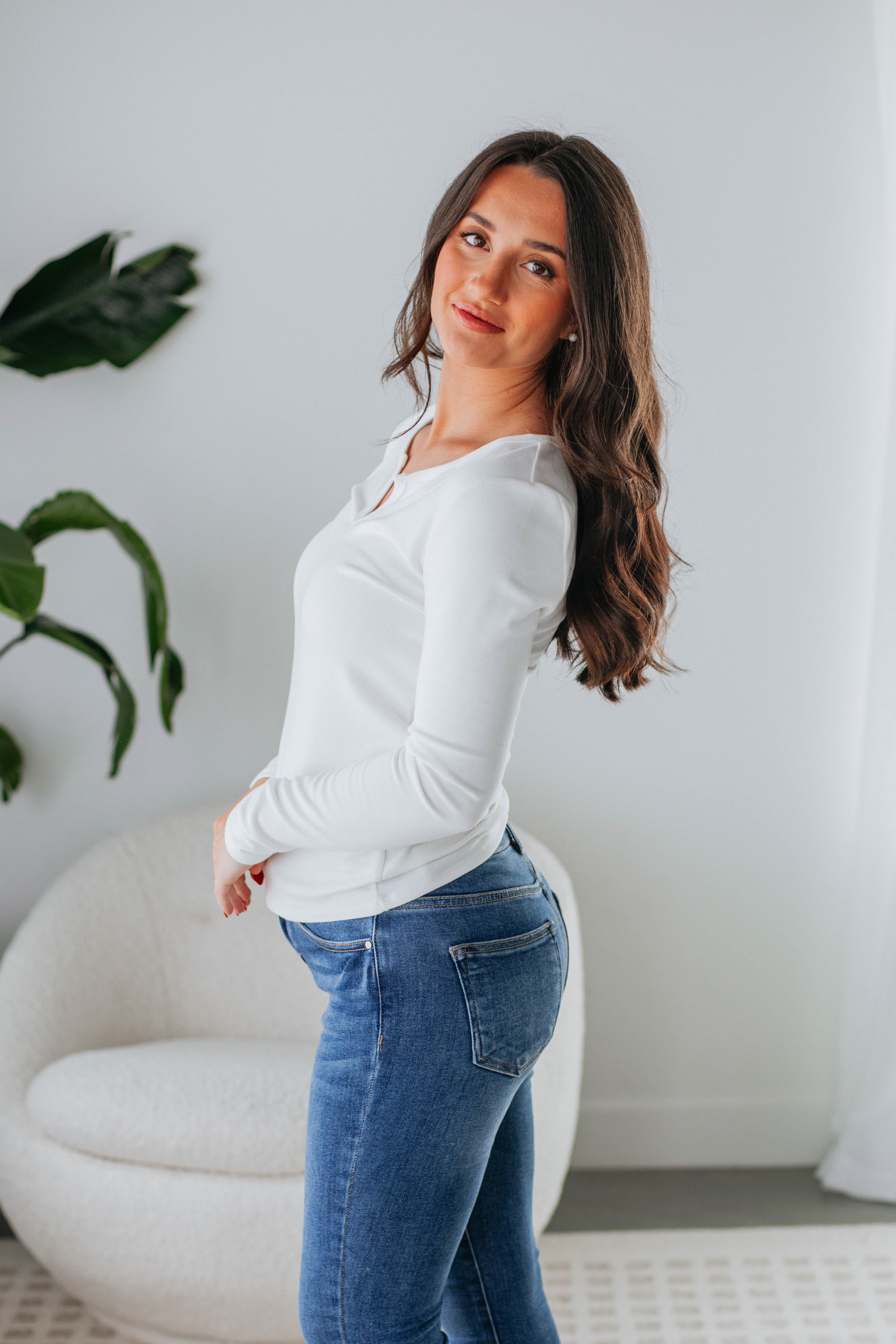 Dalston Long Sleeve Top for Women - Ivory Cotton Blouse - Perfect for Office Wear & Casual Outfits