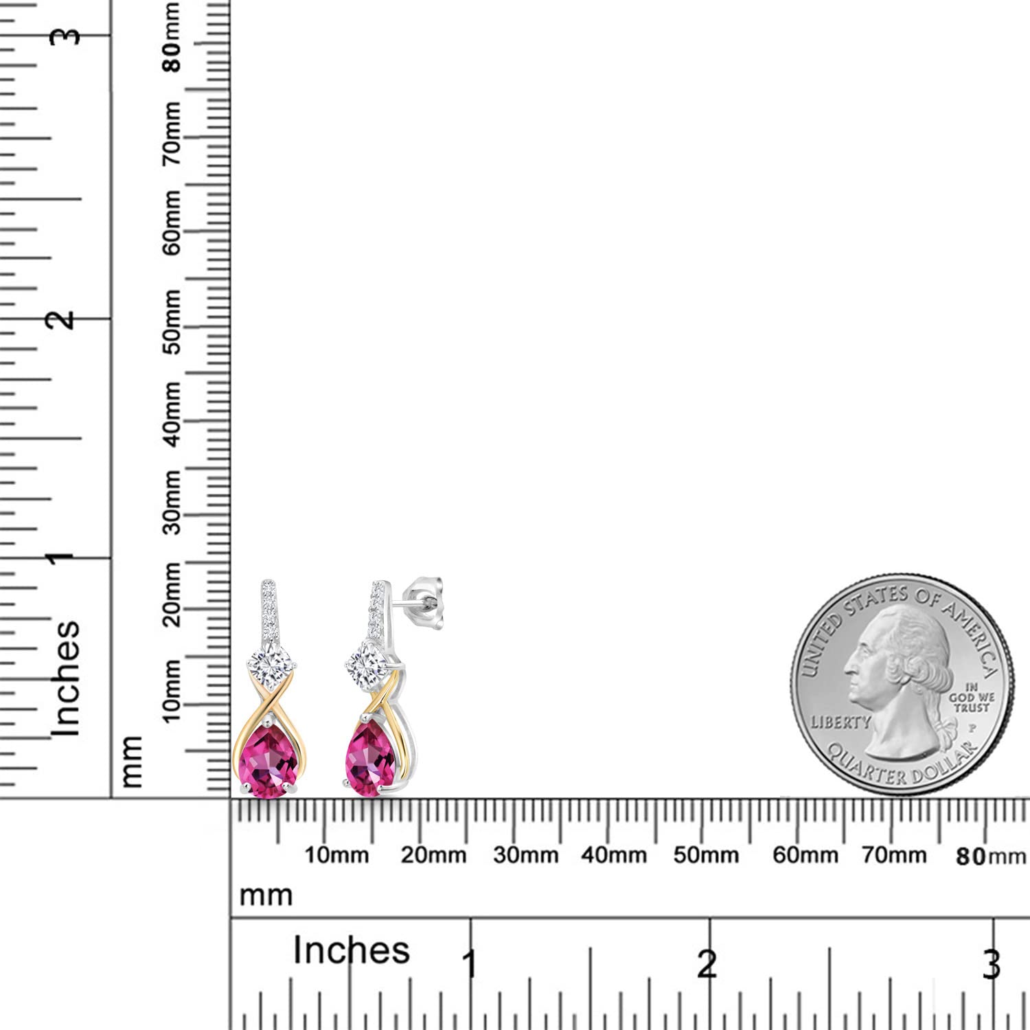 925 Sterling Silver & 10K Yellow Gold Lab-Grown Diamond Birthstone Dangle Earrings for Women | Pear & Cushion Cut Gemstones | Two-Tone Infinity Design | Perfect for Birthdays, Anniversaries & Special Occasions