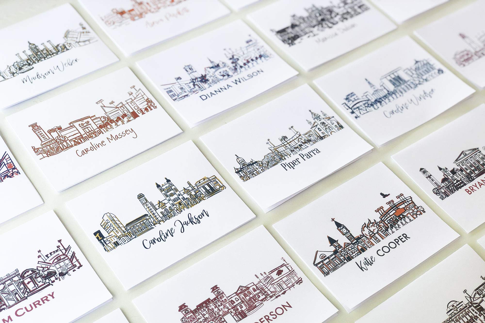 University of Oklahoma Campus Skyline Personalized Note Cards Set - 15 Blank Notecards with Envelopes (4.25