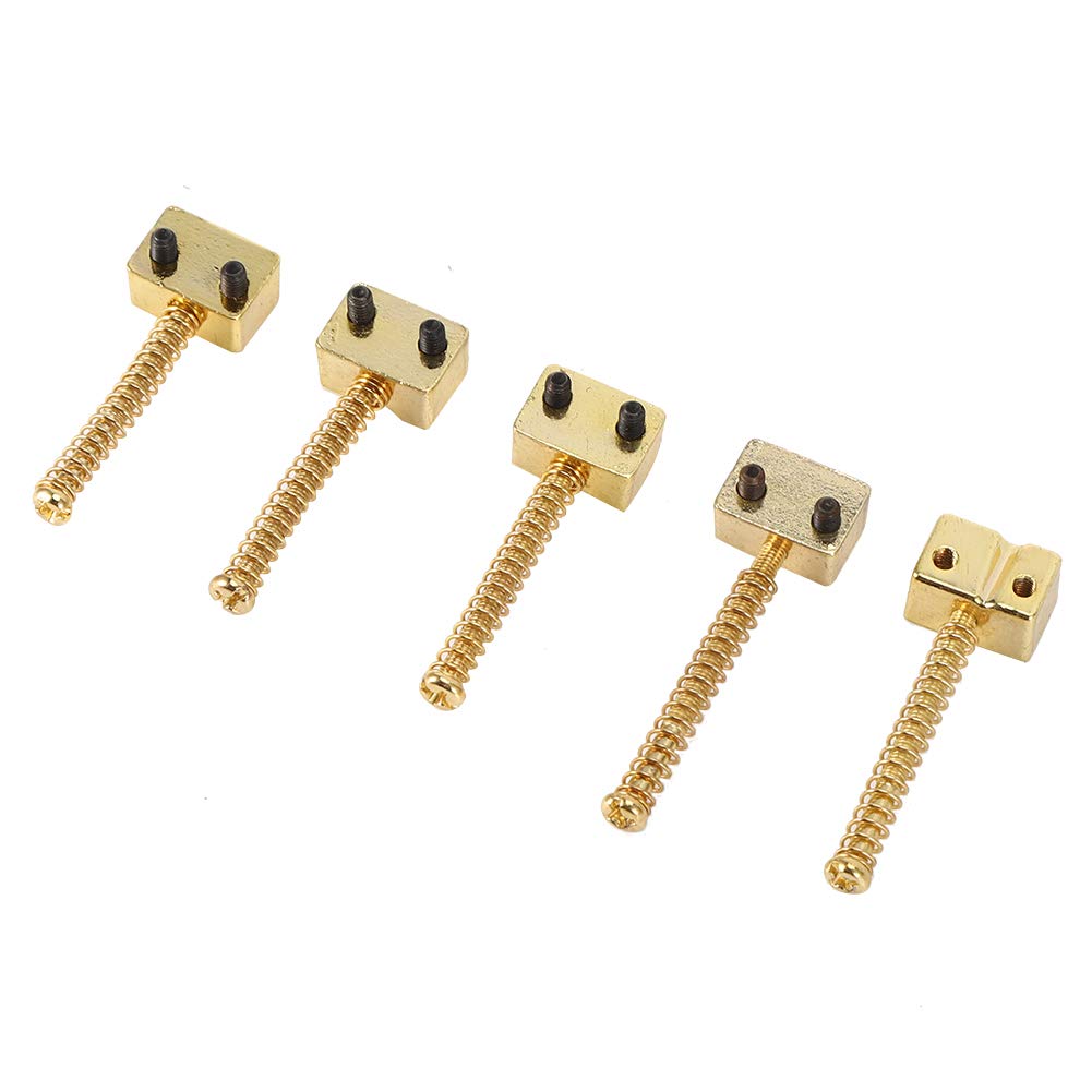 5Pcs 5-String Bass Guitar Bridge Saddles with Springs & Screws - Gold Plated Electric Guitar Replacement Parts for Jazz, Rock & Metal Performances