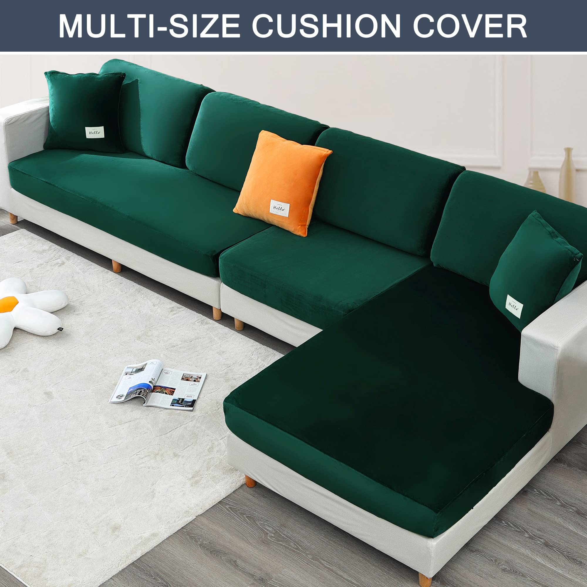Premium Velvet Stretch Couch Cushion Covers - Soft Elastic Slipcovers for Sofa & Furniture Protection (Medium, Dark Green) | Perfect for Living Room, Bedroom & Home Decor