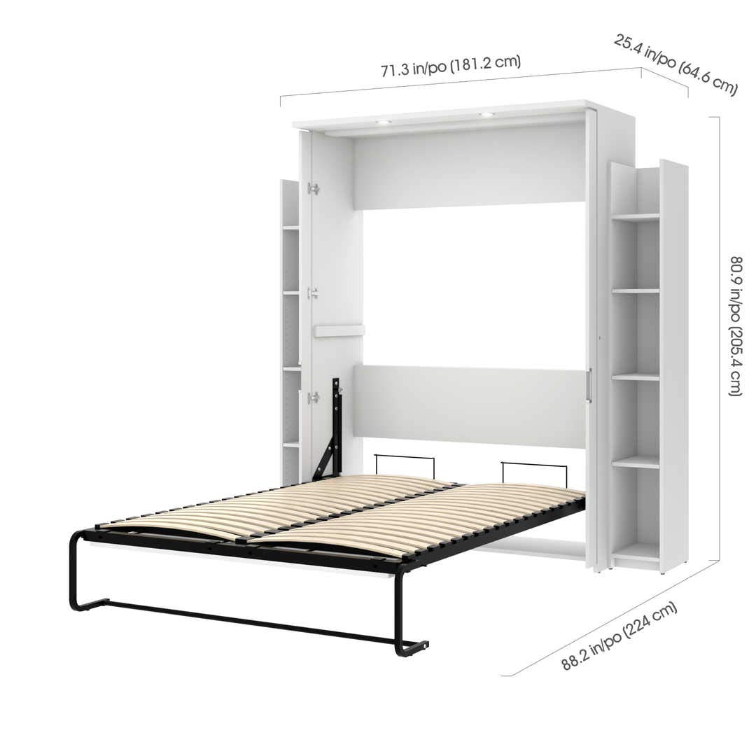 Bestar Lumina Full Murphy Bed with Built-in Shelves & Storage - Space-Saving Wall Bed for Small Apartments, Guest Rooms & Home Offices - White