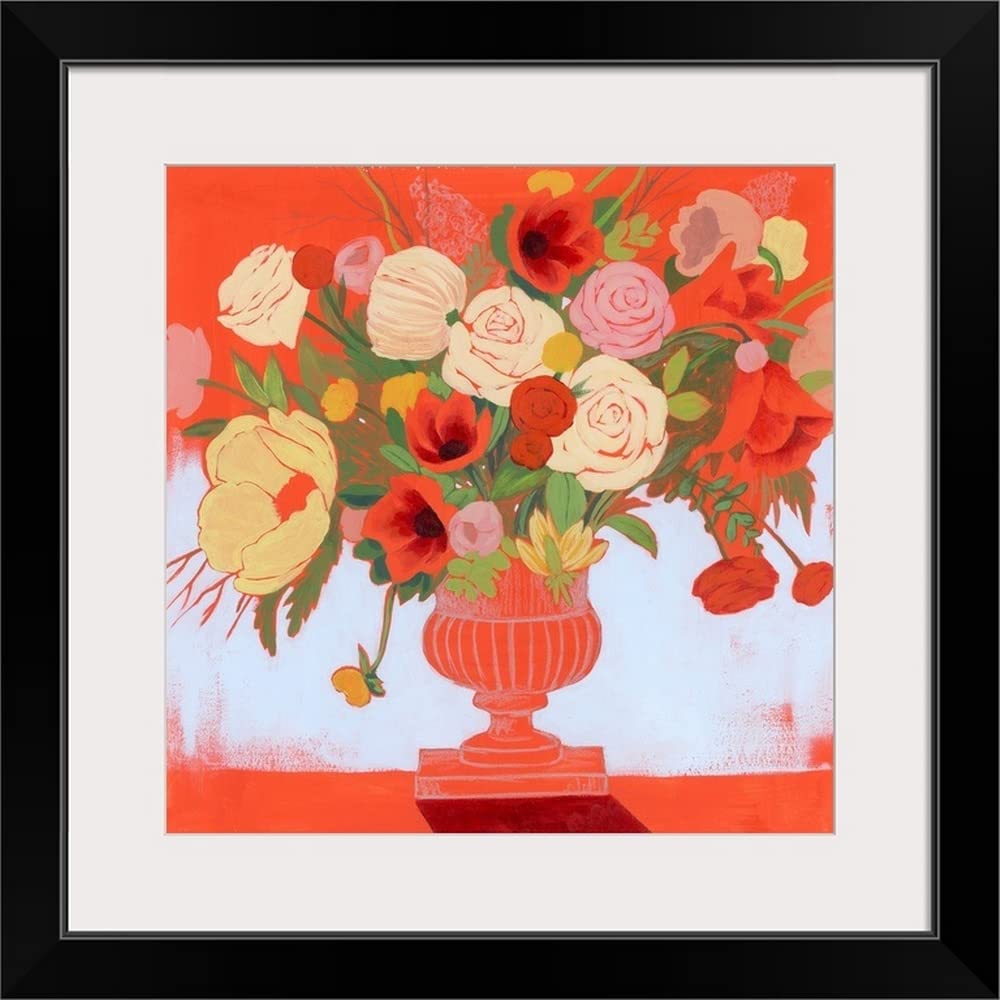 GREATBIGCANVAS Blossoms on Fire II Framed Wall Art - Vibrant Poppy Flower Painting in Black Frame - Perfect for Living Room, Bedroom & Office Decor