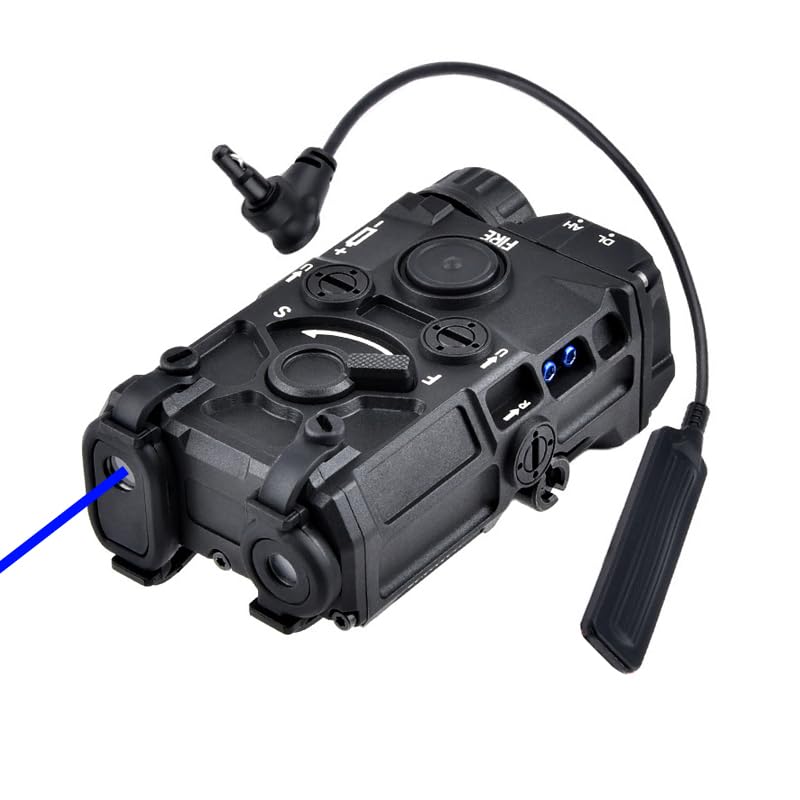 Tactical OG Box Laser Sight with Strobe, Momentary & Constant Modes - White Flashlight + Red/Green/Blue/IR Laser - Includes Pressure Switch for 20mm Rail (Black, Blue Laser) - Perfect for Hunting, Airsoft & Tactical Training