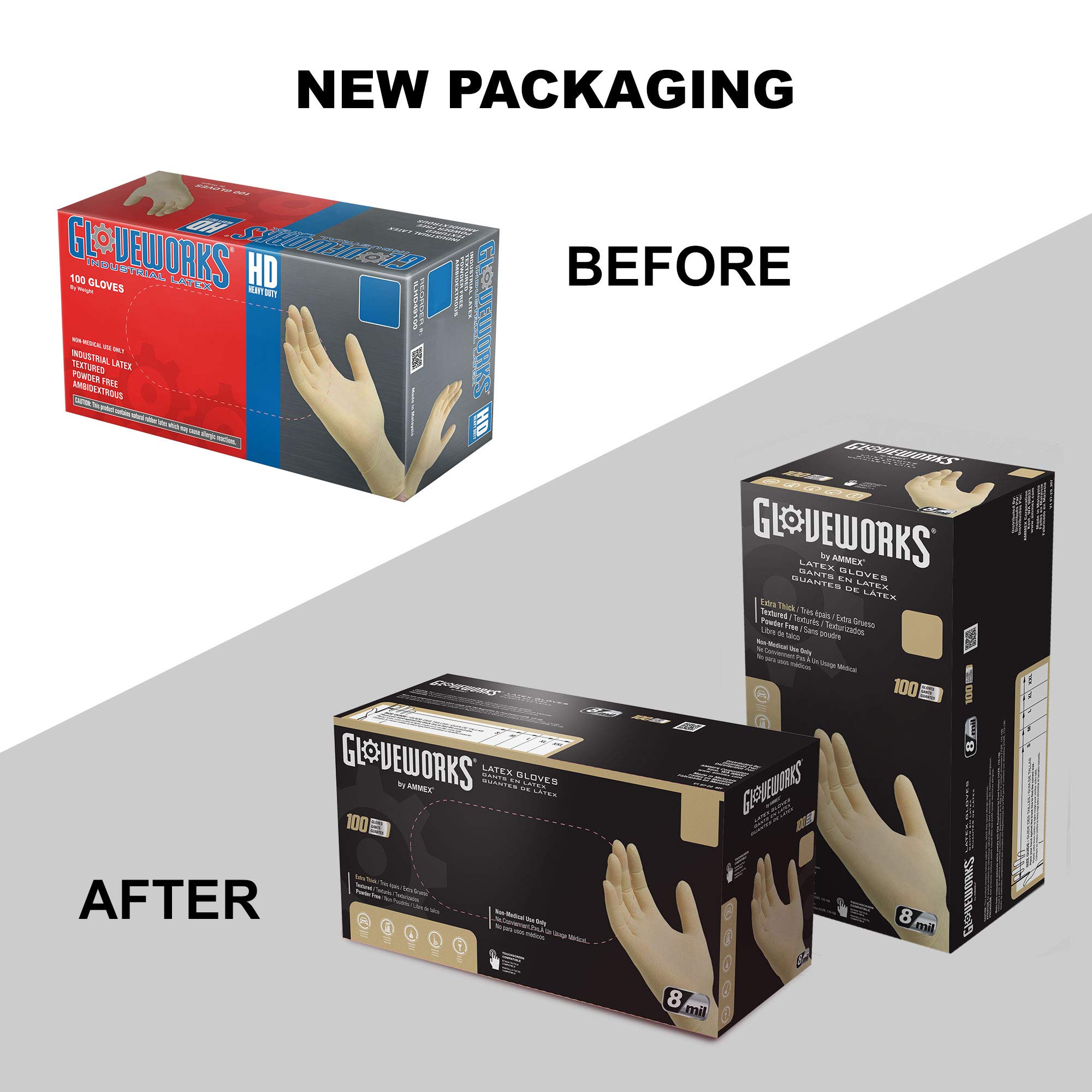 GLOVEWORKS HD Industrial Ivory Latex Gloves - Powder Free, Textured, Disposable, 8 Mil Thickness, Size X-Large (Case of 1000) - Ideal for Food Handling, Cleaning, Medical Use & Industrial Work