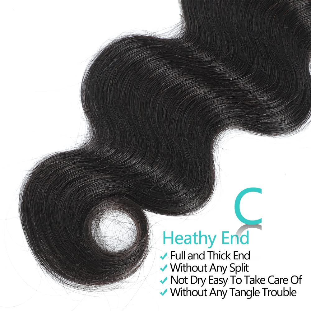 10A Brazilian Body Wave Human Hair Bundles with Frontal (16 18 20+14) - 100% Unprocessed Virgin Hair Extensions for Length & Volume - Perfect for Daily Wear, Parties & Special Occasions
