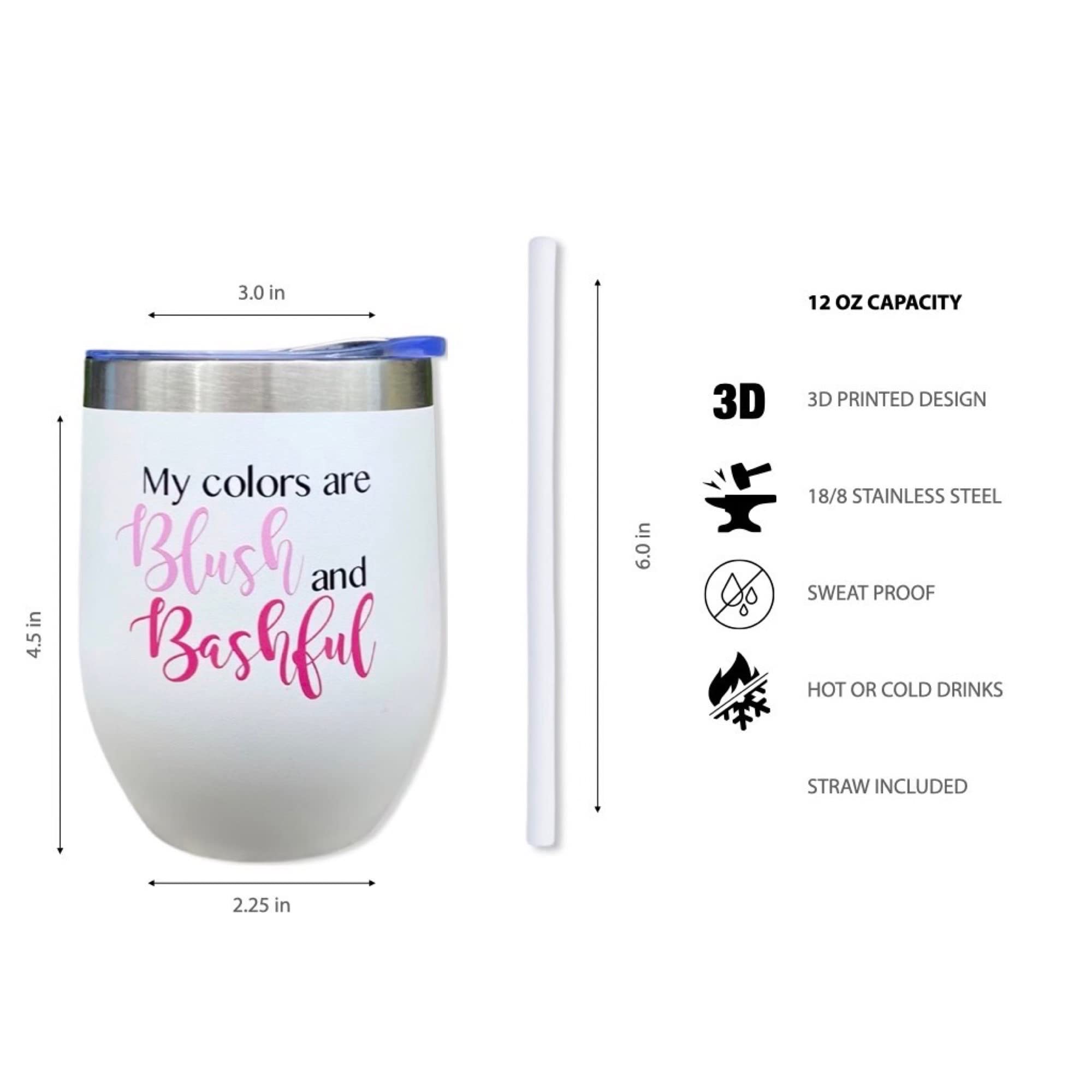 Blush & Bashful Tumbler | Steel Magnolias Inspired Gift | 80s & 90s Themed Birthday Present | White 12oz Insulated Cup for Coffee, Tea, and Daily Use