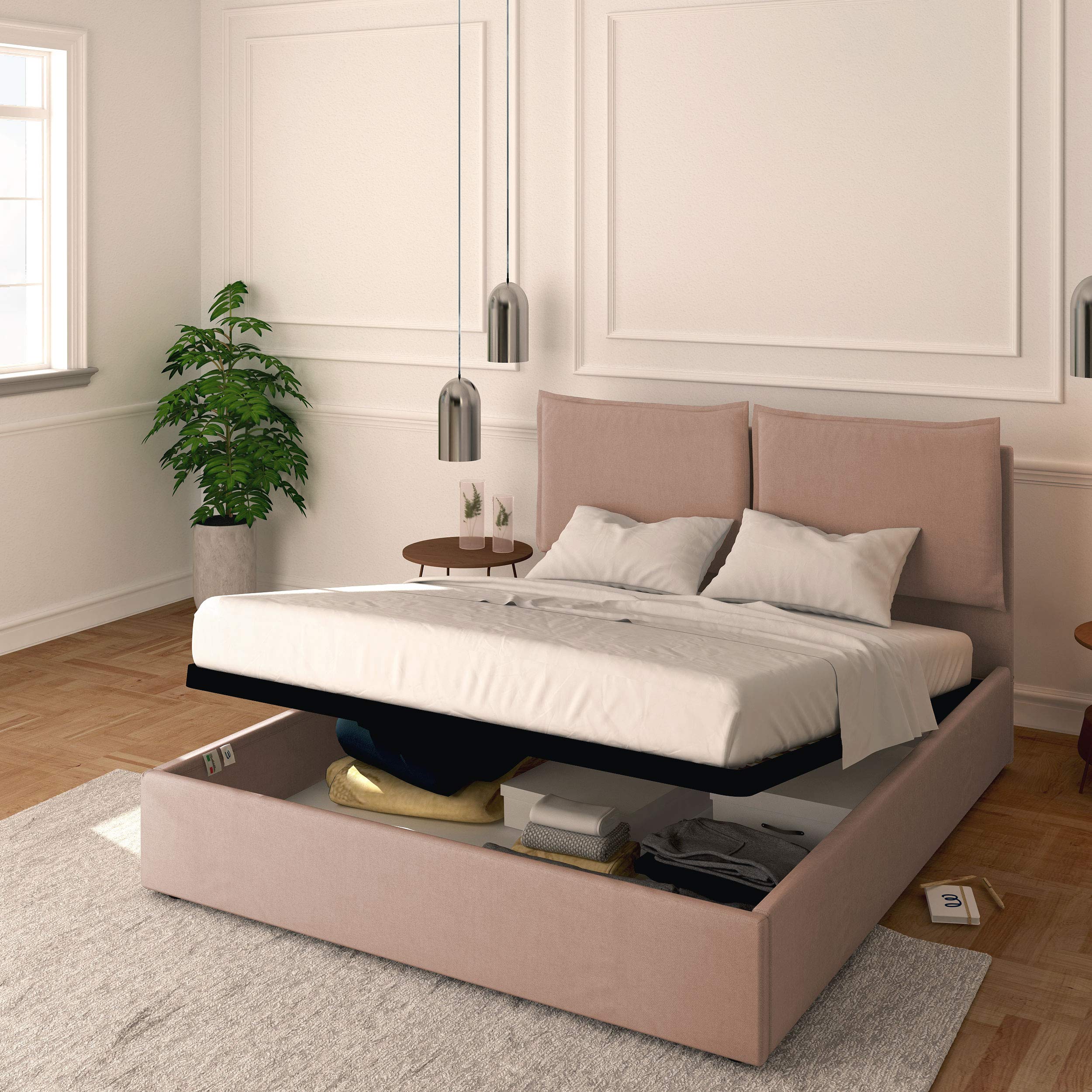 Baldiflex Licia Fabric Queen Size Bed Frame with Slatted Base - 160x190cm Mattress Foundation, Upholstered Headboard - Perfect for Master Bedroom & Guest Room Comfort