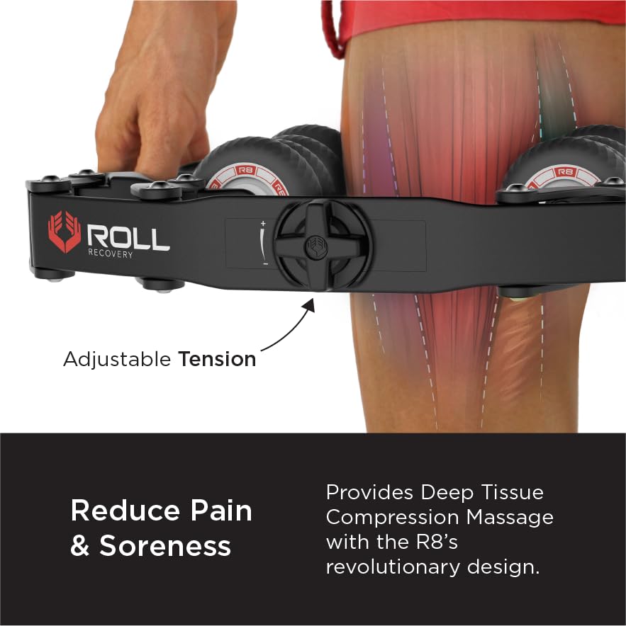 ROLL Recovery R8 Plus Deep Tissue Massage Roller (Carbon Black) - Portable Muscle Therapy Tool for Athletes, Runners & Fitness Enthusiasts - Relieves Soreness & Improves Recovery