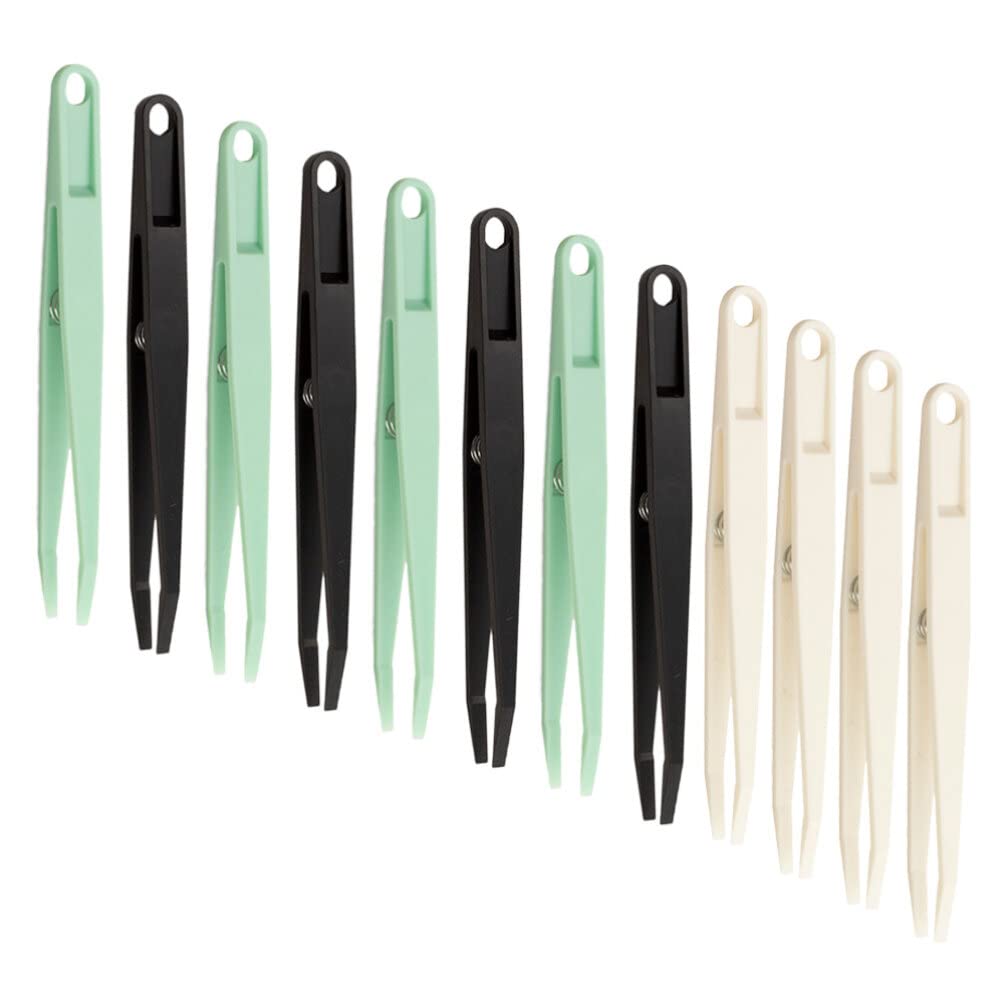 STOBOK 12-Piece Flat Head Tweezers Set - Stainless Steel Lab Tweezers for Jewelry Making, Makeup, First Aid & Crafts - Precision Tools for DIY, Cosmetics & Medical Use