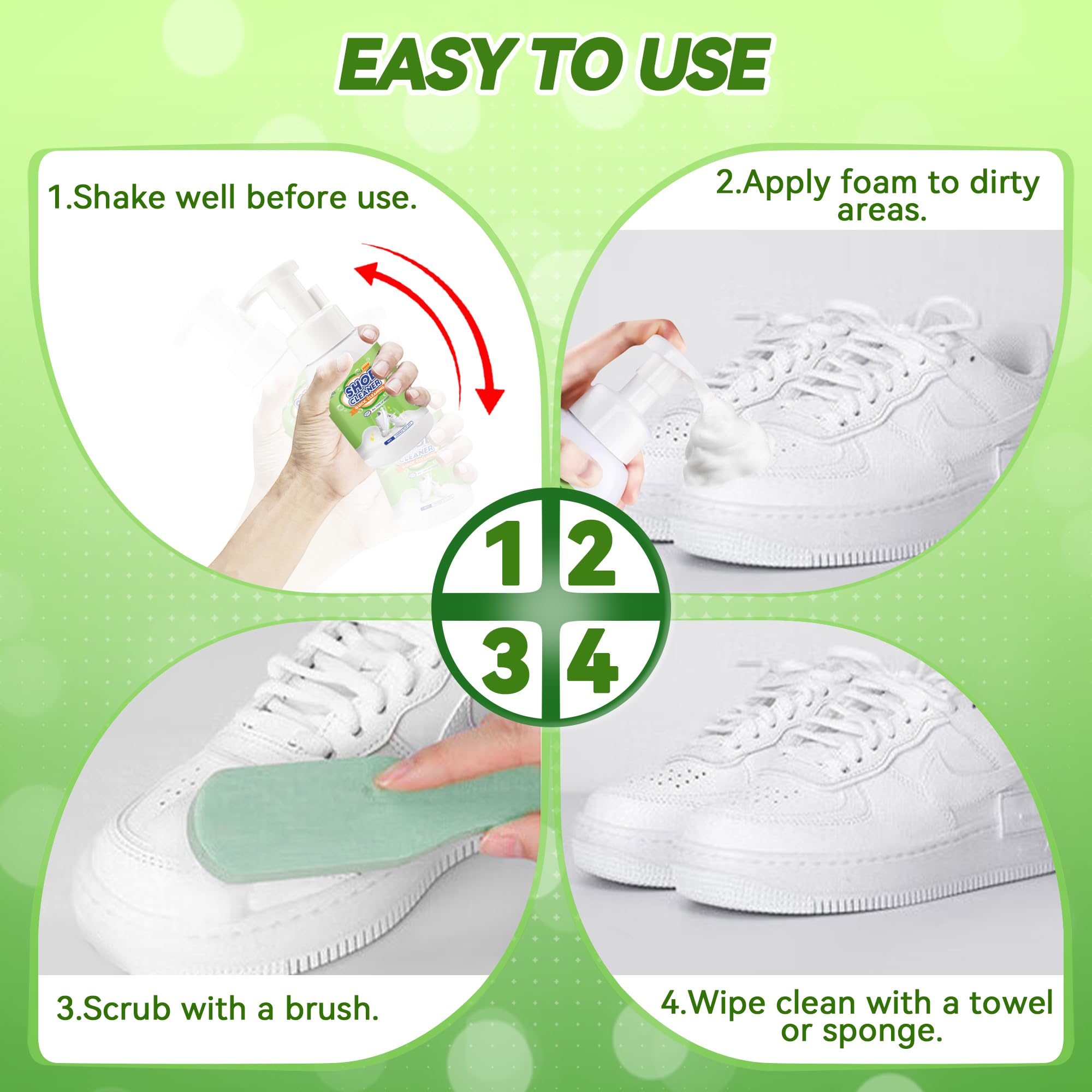 Premium Shoe Cleaner Kit - 6.76 Oz Sneaker & Shoe Cleaner for Leather, Knit, Canvas, PU - Effectively Removes Dirt & Stains - Perfect for Sneakers, Athletic Shoes, Boots & Casual Footwear Care