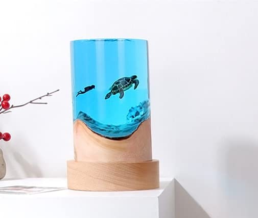 Epoxy Resin Diver & Turtle Night Light - 9x6 Inch Ocean Theme Decorative Lamp, Sea Turtle Gift for Home & Office Decor | Perfect for Bedroom, Nursery, Living Room, or as a Unique Gift for Ocean Lovers