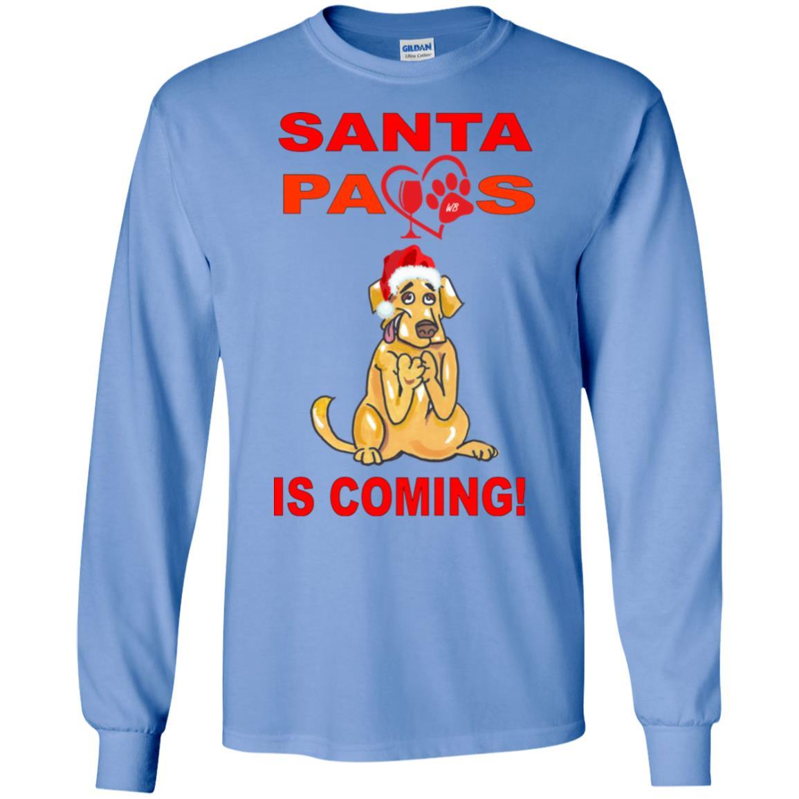 Santa Paws Is Coming Long Sleeve Ultra Cotton T-Shirt for Dog Lovers - Christmas Pet Themed Apparel for Dog Owners & Holiday Gifts