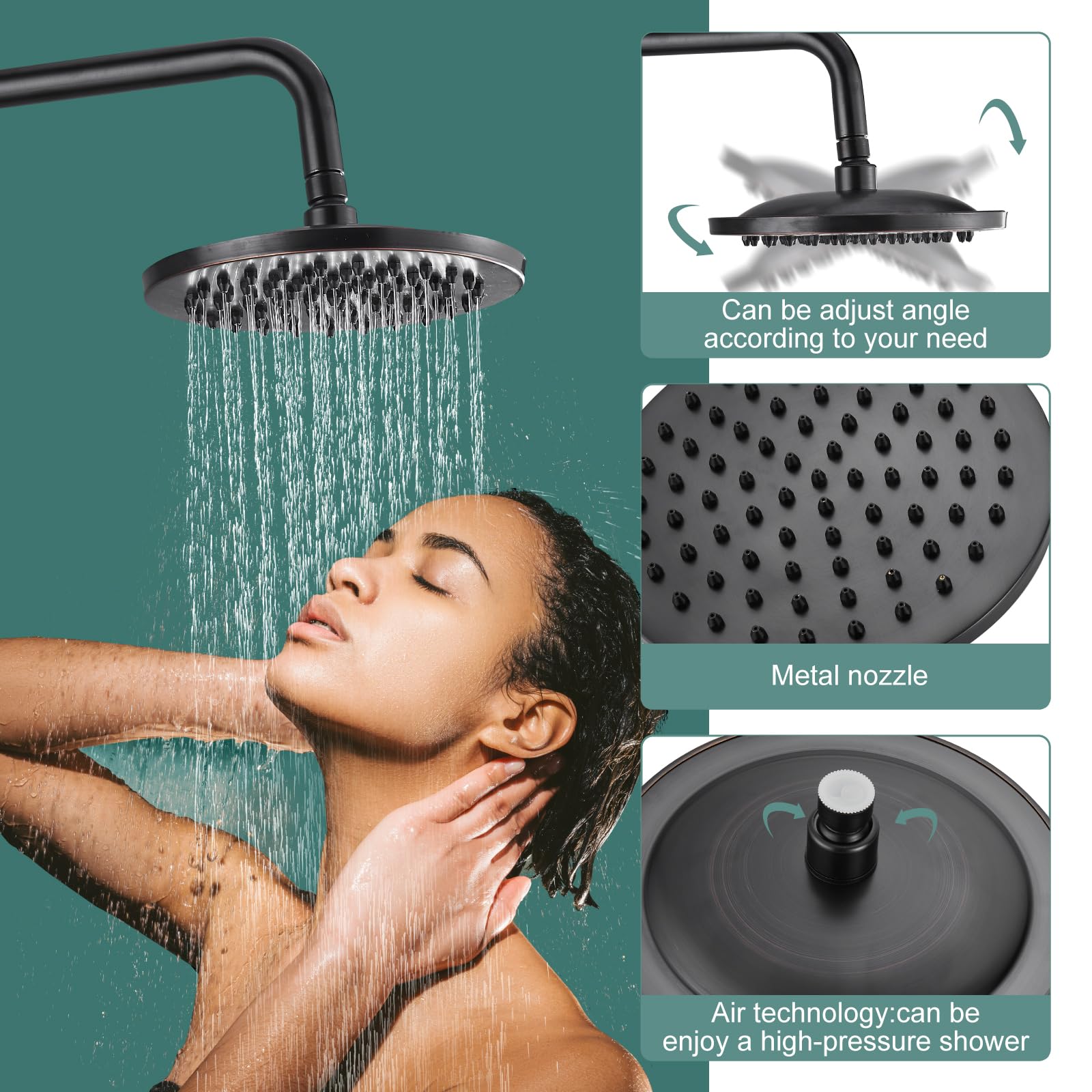 Oil Rubbed Bronze Exposed Pipe Shower System - 8 Inch Rainfall Shower Head & Handheld Sprayer Combo Set - Single Handle Brass Bathroom Faucet with Dual Functions - Perfect for Modern & Vintage Bathroom Renovations