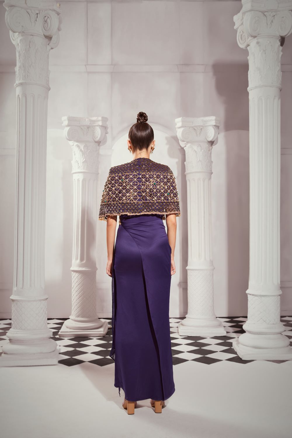 Elegant Navy Blue Draped Dress for Women - Formal Evening Gown & Cocktail Party Attire - Perfect for Weddings, Galas, and Special Occasions