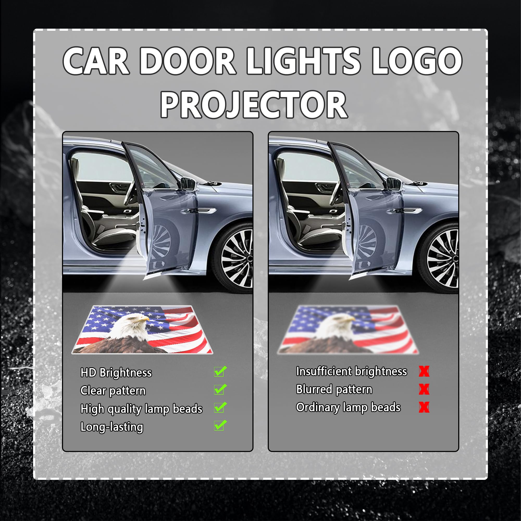 2PCS HD Car Door Logo Projector Lights - Universal Welcome Courtesy Lights for Most Cars, SUVs & RVs (Eagle Flag Design) | Enhance Your Vehicle's Style & Safety at Night