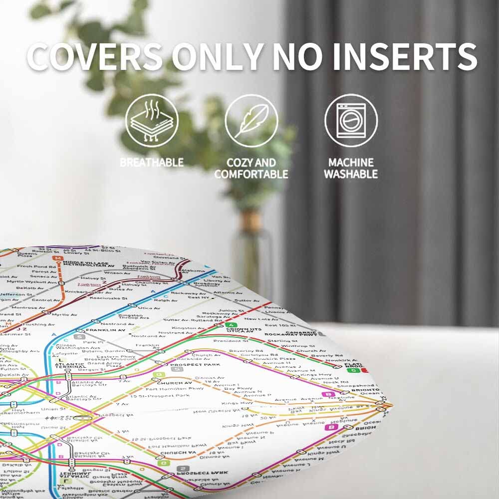 New York Subway Map Throw Pillow Covers - Soft Decorative Square Cushion Cases (Pack of 2, 18x18 Inch/45x45cm) for Sofa, Bedroom, Car - Red, Blue, Orange, Purple, Green, Pink - Perfect for Home Decor, Travel Enthusiasts & NYC Lovers