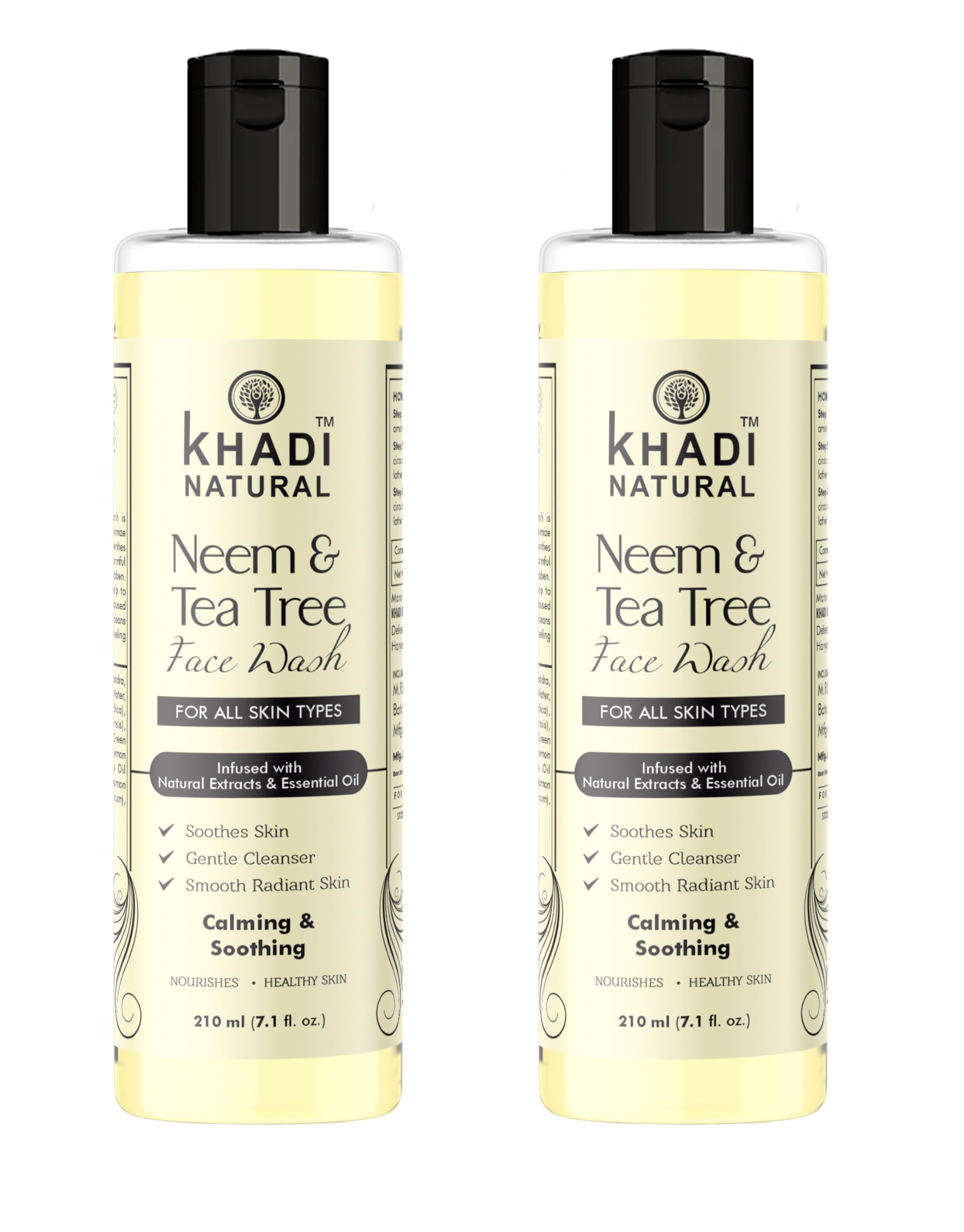 Khadi Natural Neem & Tea Tree Herbal Face Wash 210ml - Organic Ayurvedic Cleanser for Acne & Oily Skin | Pack of 2 | Perfect for Daily Skincare Routine & Deep Cleansing