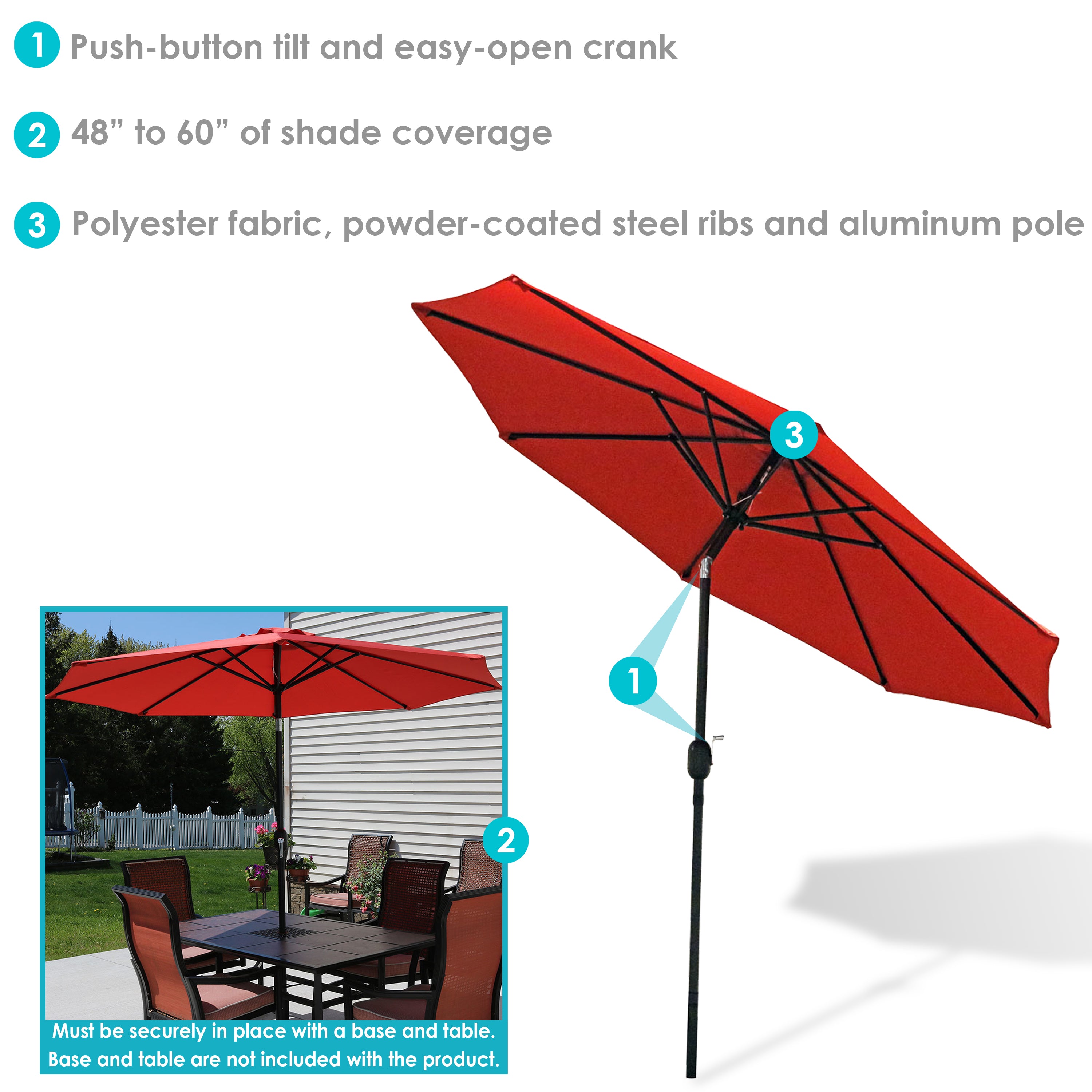 Sunnydaze 9-Foot Aluminum Outdoor Patio Umbrella with Tilt & Crank - Perfect for Poolside, Backyard, Deck, and Garden Shade