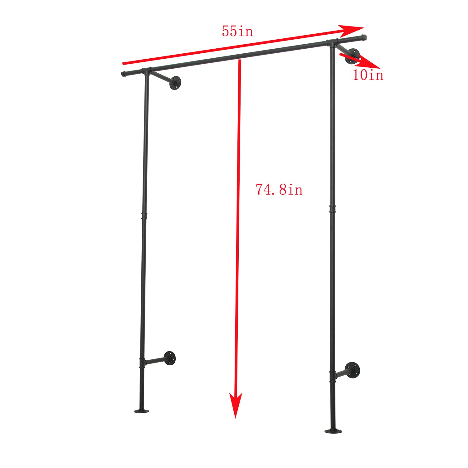 Industrial Pipe Clothes Rack - Heavy Duty Wall Mounted Garment Hanger Bar with Black Finish for Closet, Bedroom & Laundry Room Organization - Multi-Purpose Storage Solution for Coats, Dresses & Towels