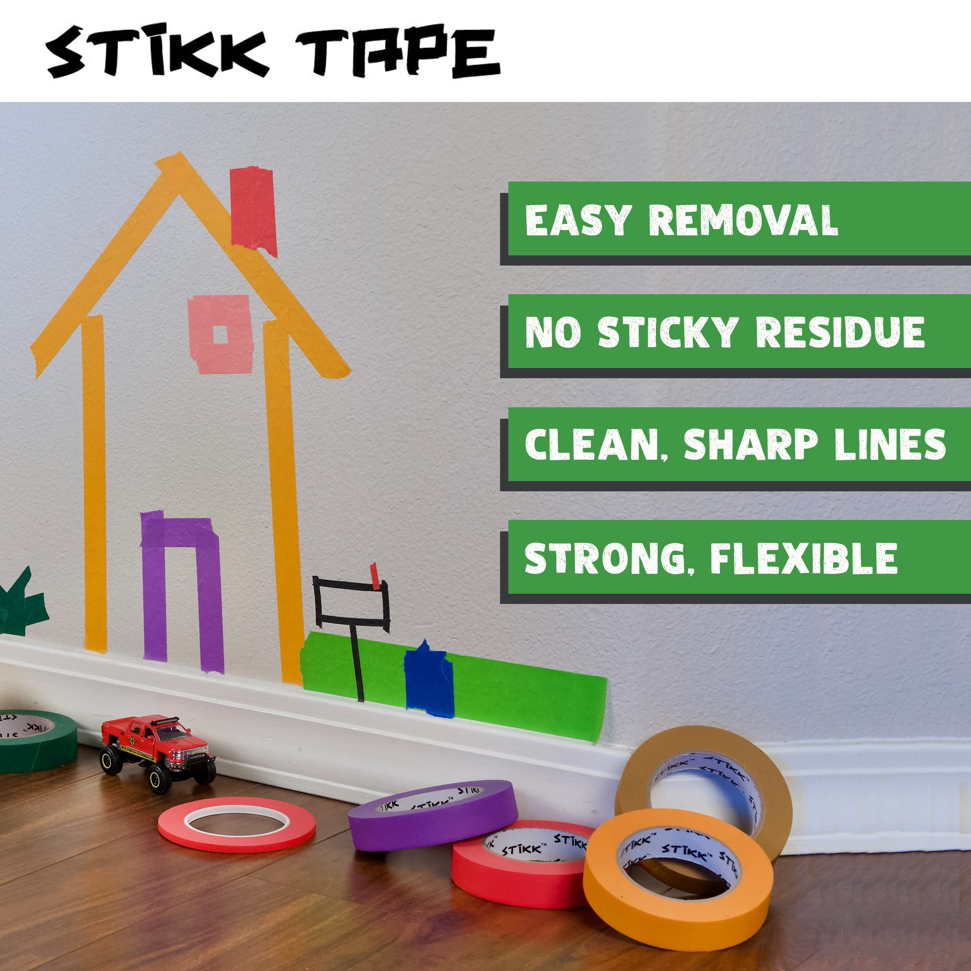 STIKK Green Painter's Tape 3-Pack - 1 Inch x 60 Yards - Residue-Free Masking Tape for Painting, Edges, Trim & Ceilings - Perfect for DIY Home Projects, Wall Art & Furniture Painting - Professional Grade Painting Supplies